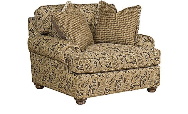 King Hickory Henson Fabric Chair And Half With English Arm, Loose Back, Turned Leg, And Fabric 6001-EBT-F