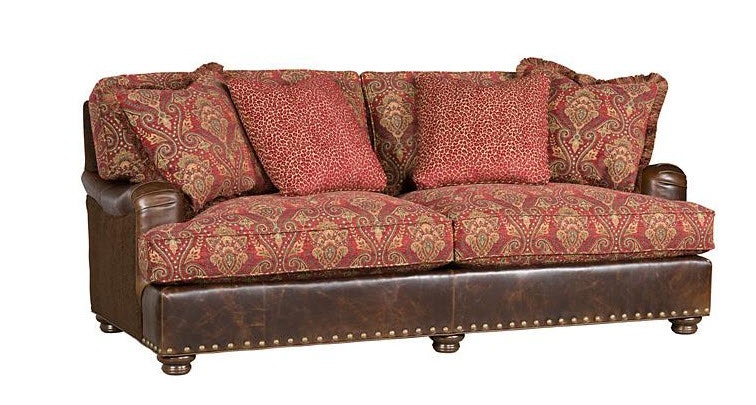 King Hickory Henson Sofa Chaise With English Arm, Loose Border Back, Turned Leg, And Leather/Fabric 6075-EBT-LF