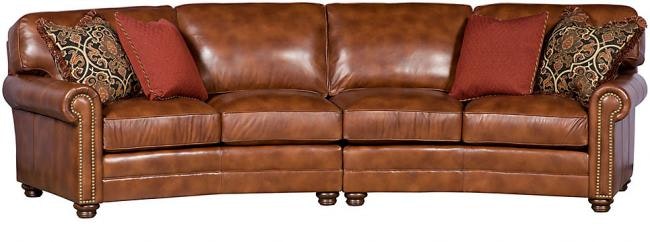 King Hickory Winston Leather Right Arm Facing Angle Loveseat With Panel Arm, Attached Back, Turned Leg, And Leather 7423-PAT-L