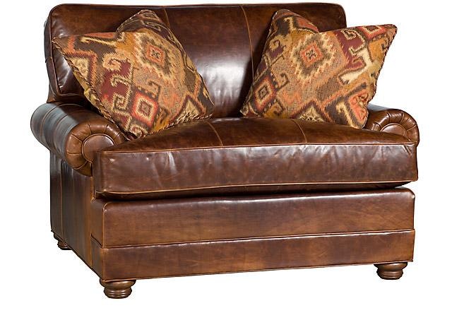 King Hickory Highland Park Leather Chair With Panel Arm, Loose Back, Modern Leg, And Fabric 9201-PBM-F