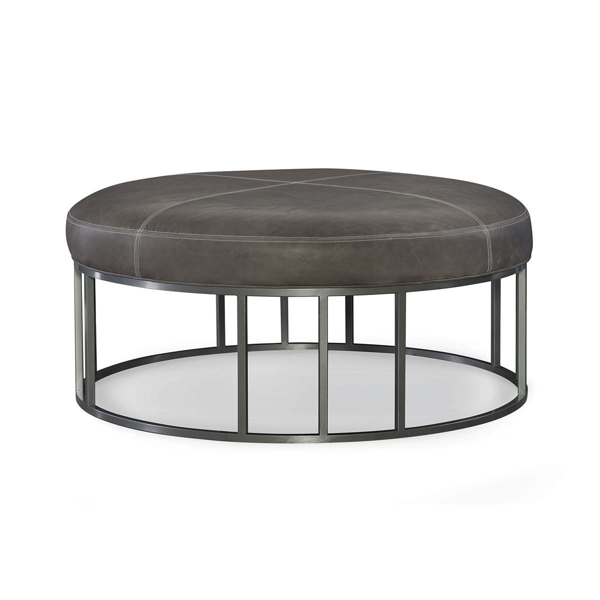 Laine Metal Base Leather Round Ottoman L9407-07
