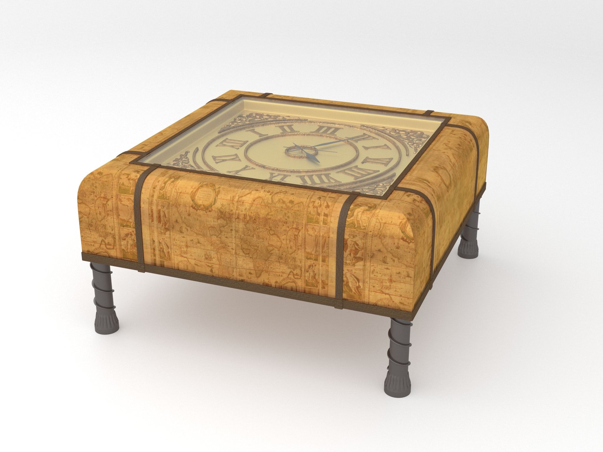 MicroD Butler Vasco Old World Map Clock Coffee Table 0286070