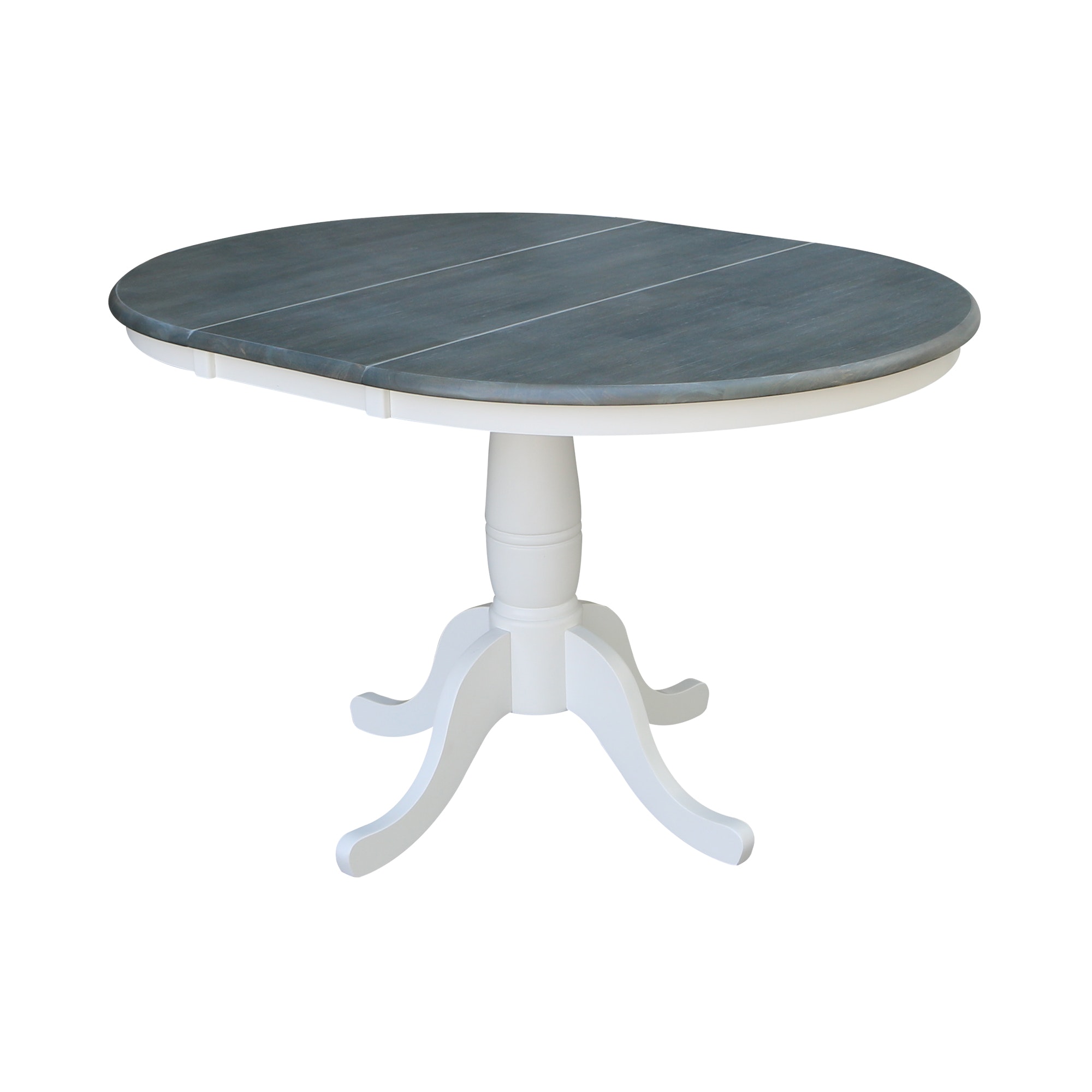 John Thomas Round Extension Table in Heather Gray/ White T05-36RXT/T05-30B