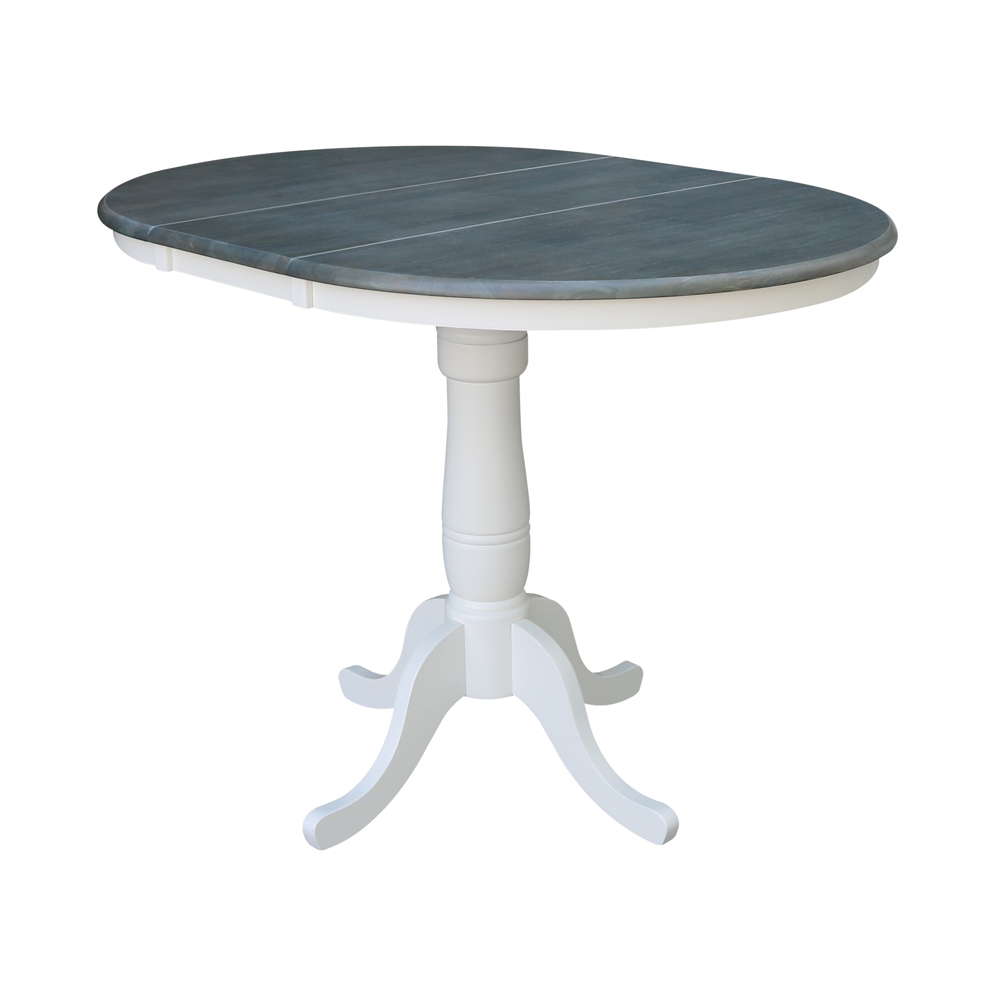 John Thomas Round Extension Table in Heather Gray/ White T05-36RXT/T05-30B/T05-6B