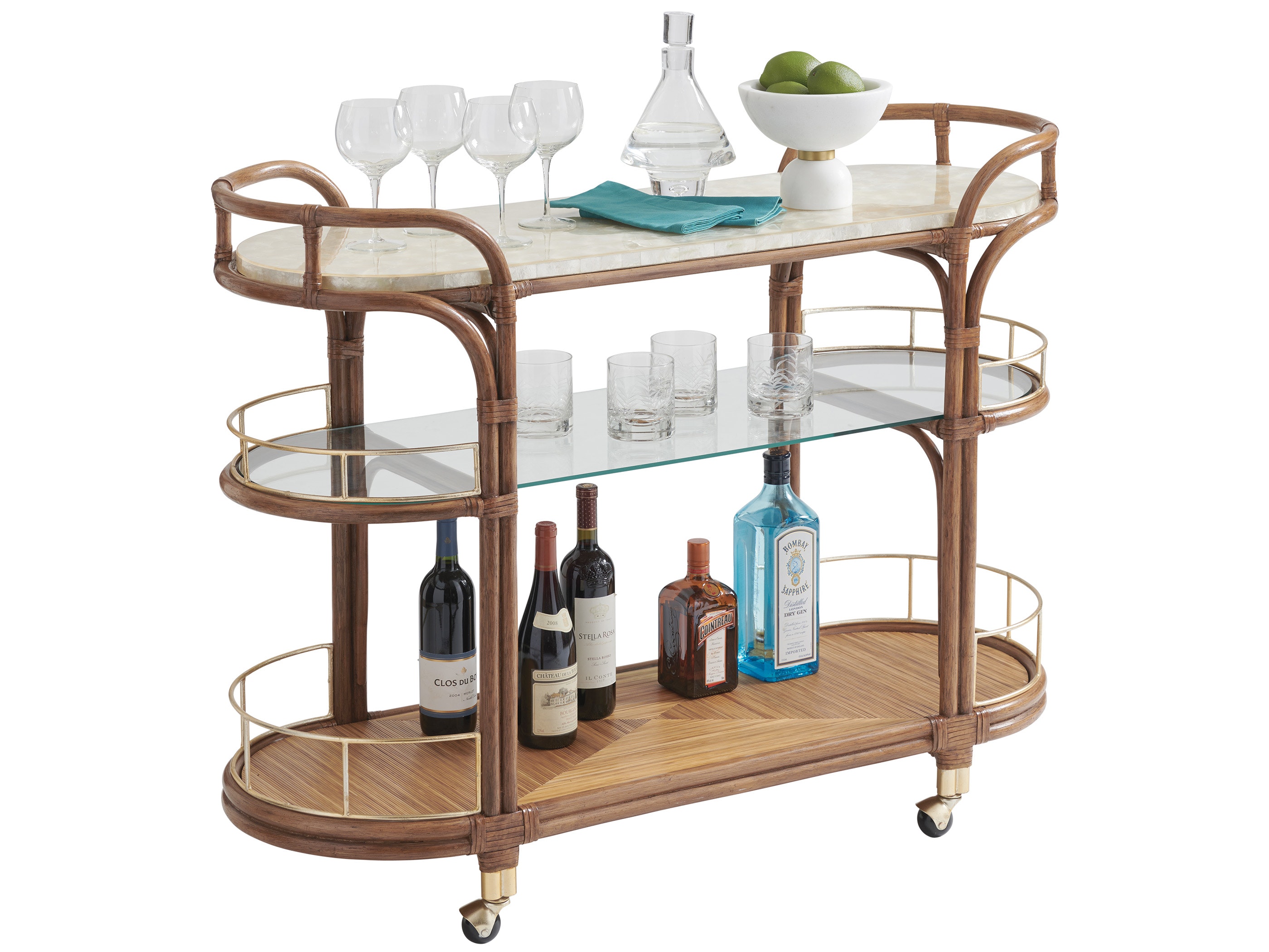 Tommy Bahama Home Toscana Rattan Mobile Bar Cart 575-862
