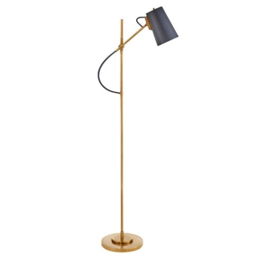 Ralph Lauren Benton Adjustable Floor Lamp in Natural Brass with Navy Leather Shade RL 1450NB-NVY