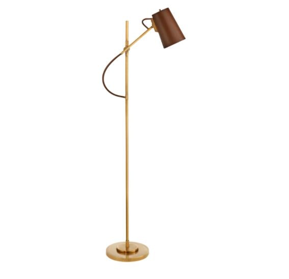 Ralph Lauren Benton Adjustable Floor Lamp in Natural Brass with Saddle Leather Shade RL 1450NB-SDL