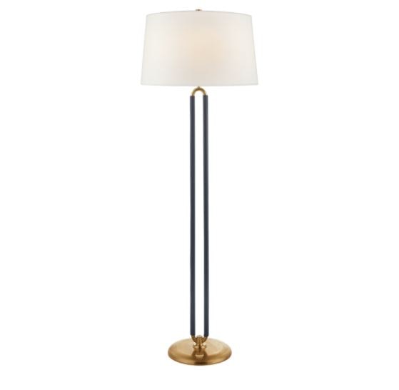 Ralph Lauren Cody Large Floor Lamp in Natural Brass and Navy Leather with Linen Shade RL 1533NB/NVY-L