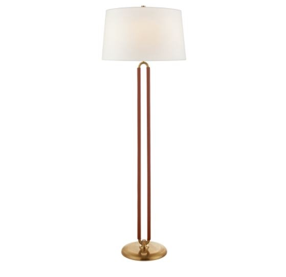 Ralph Lauren Cody Large Floor Lamp in Natural Brass and Saddle Leather with Linen Shade RL 1533NB/SDL-L