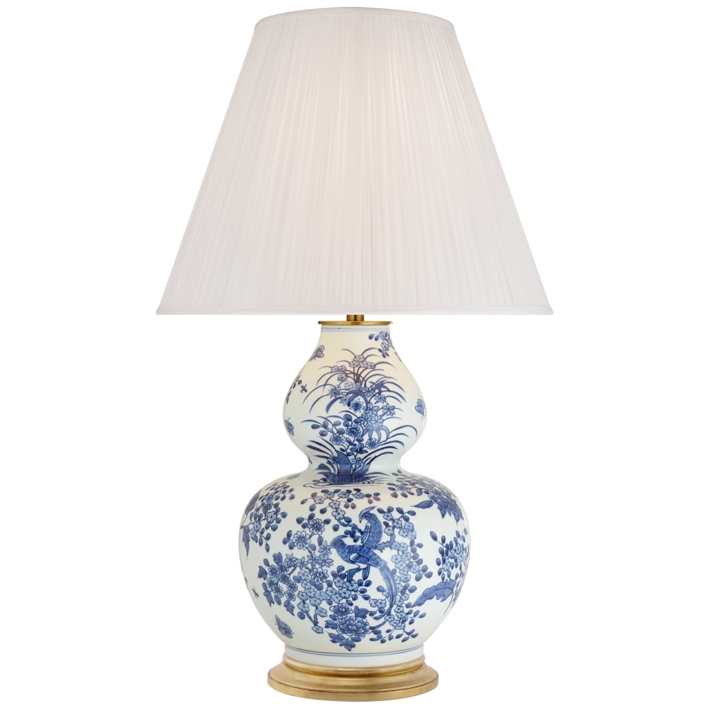 Ralph Lauren Sydnee Large Gourd Table Lamp in Blue and White Porcelain with Silk Pleated Shade RL 3653BW-S