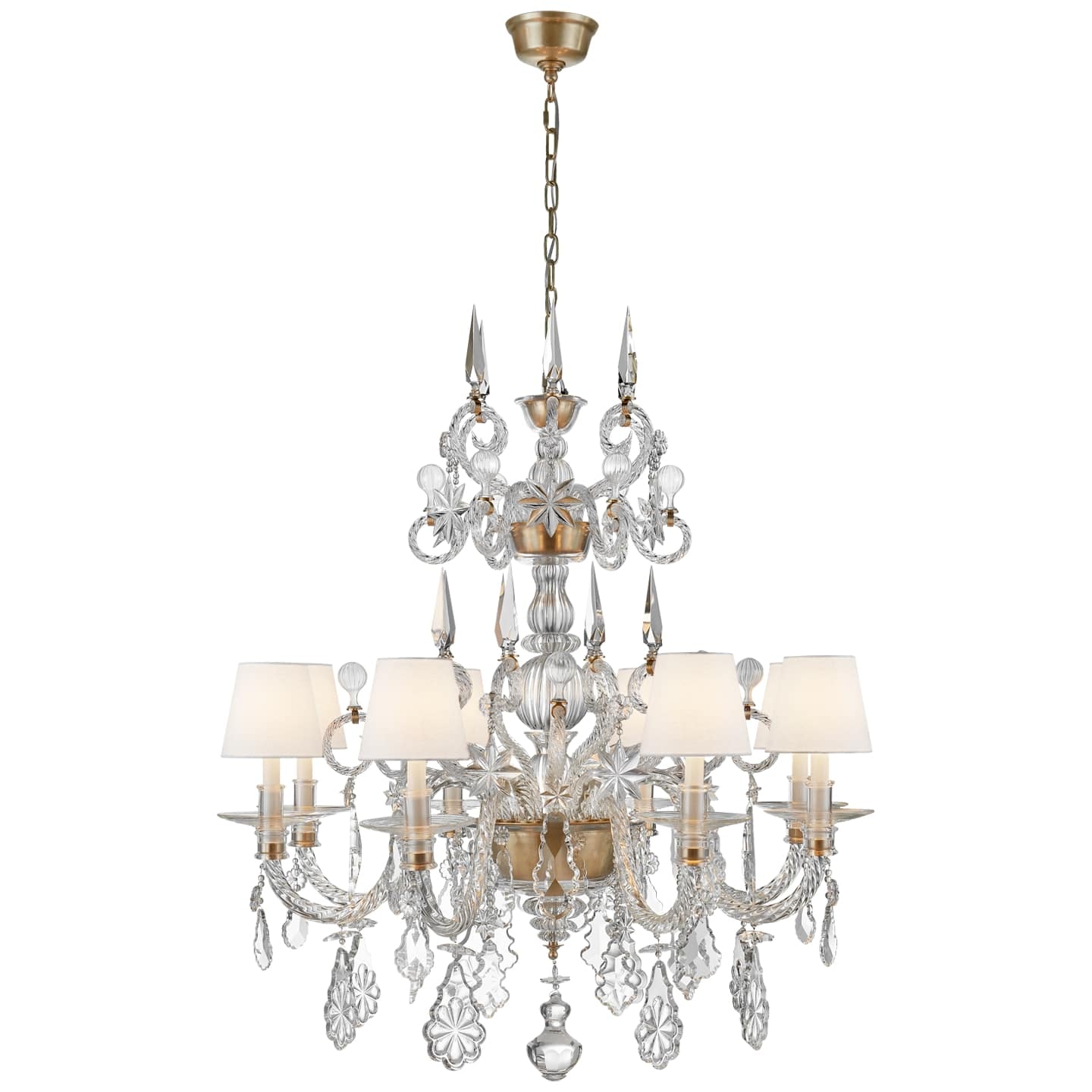 Ralph Lauren Alexandra Large Chandelier in Crystal Glass and Natural Brass with Linen Shades RL 5262CG-L