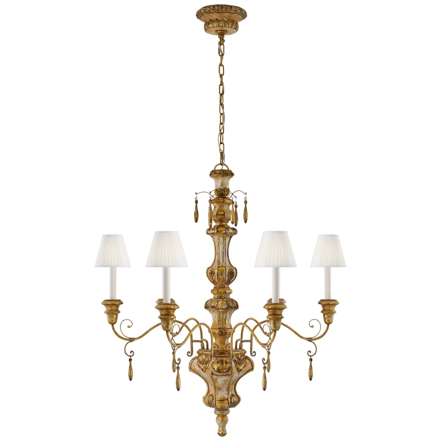 Ralph Lauren Marylea Large Hand Carved Chandelier in Italian Gilt with Silk Pleated Shades RL 5680ITG-S