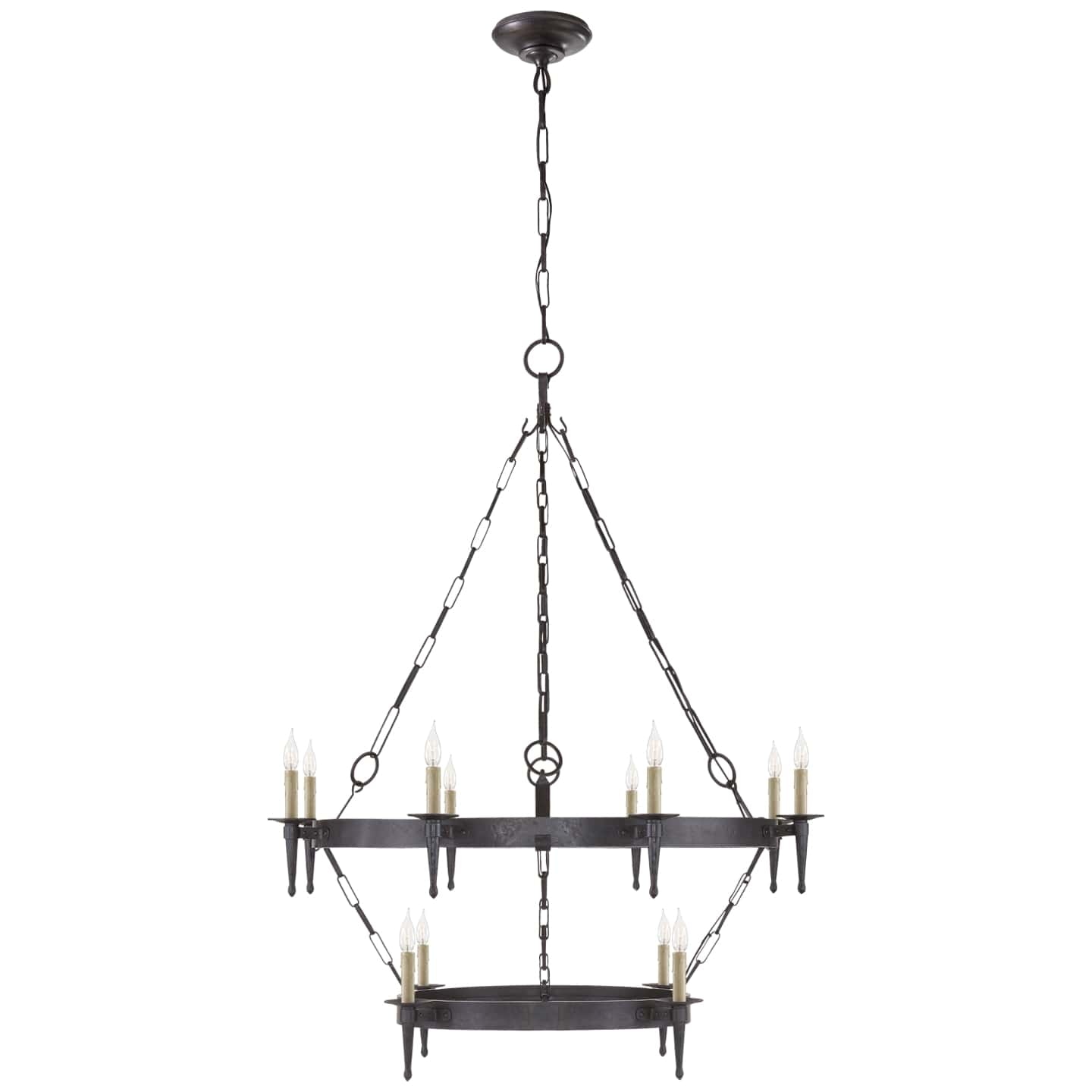 Ralph Lauren Branson Medium Two-Tiered Ring Torch Chandelier in Aged Iron RL 5752A