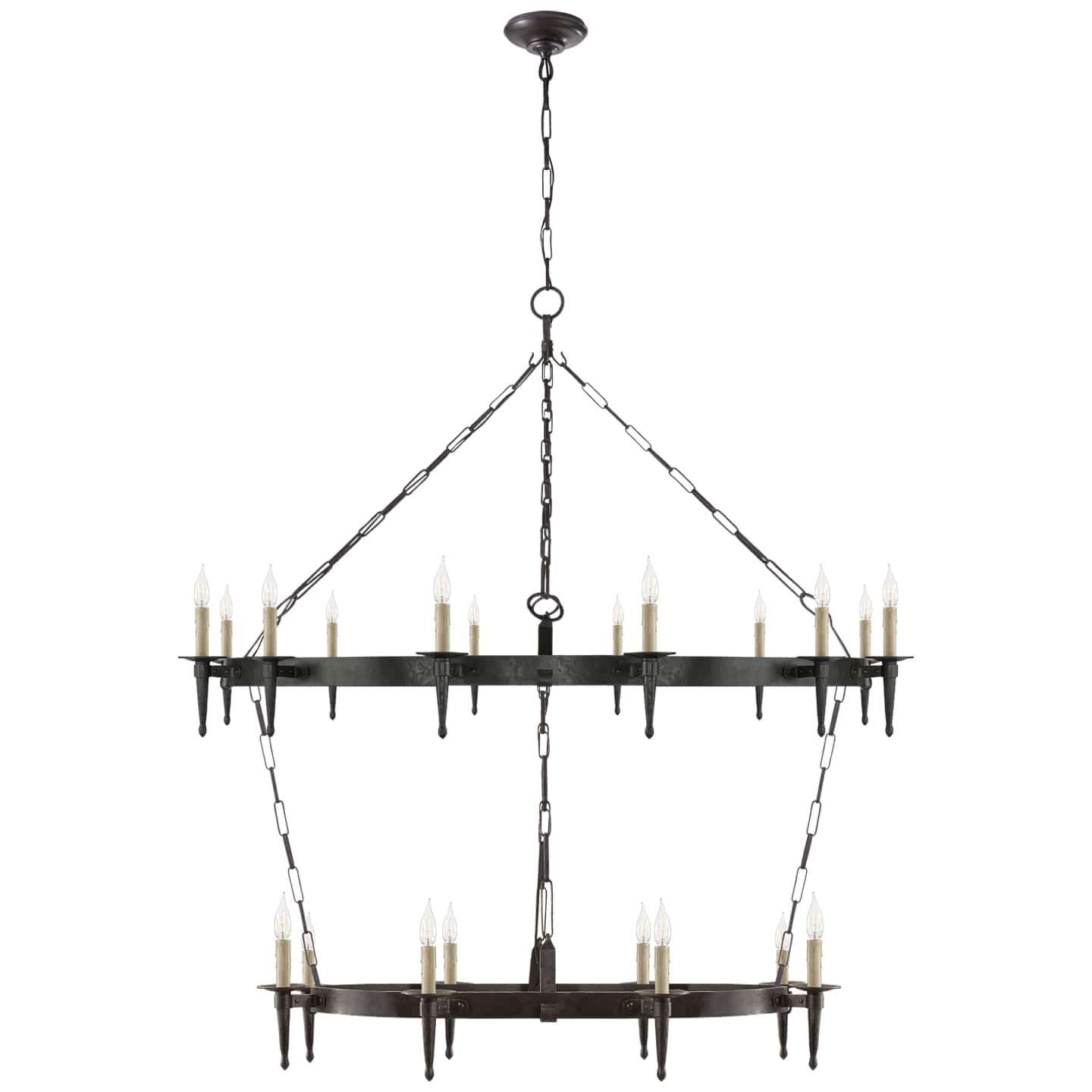 Ralph Lauren Branson Large Two-Tier Ring Torch Chandelier in Aged Iron RL 5754AI