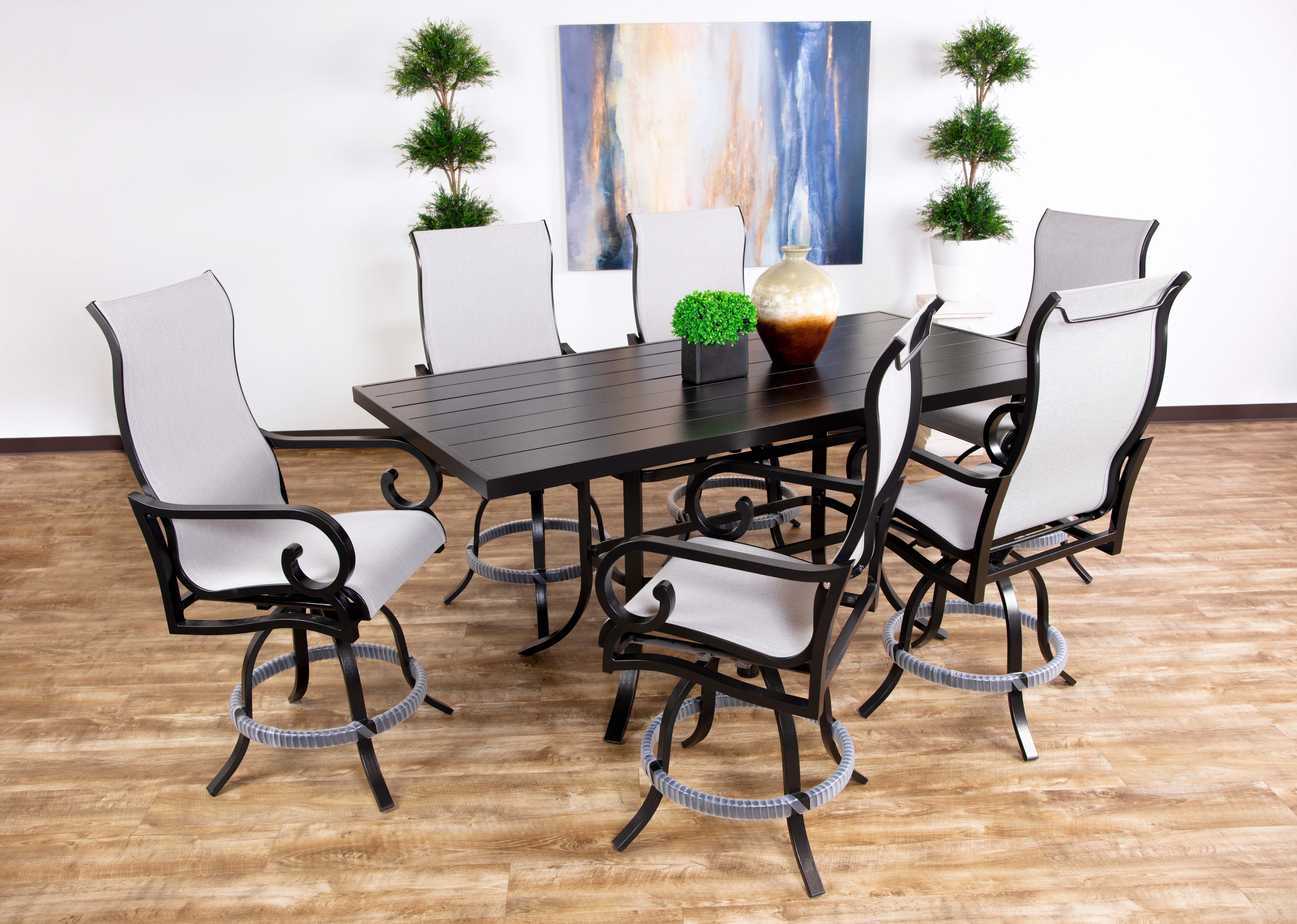 American Home Balcony Dining Set Estate 7pc Sling Aluminum Balcony Height Set