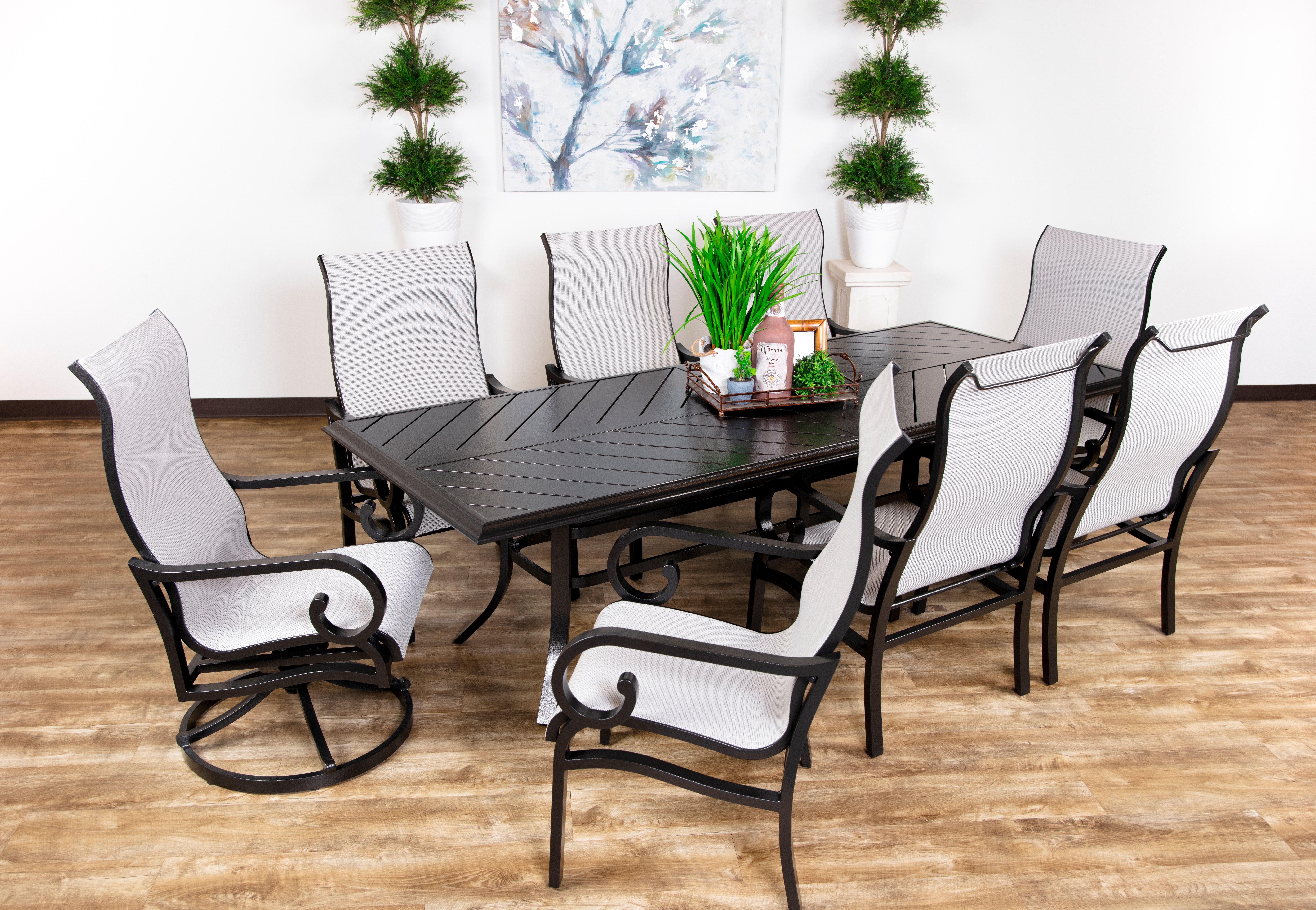 American Home Dining Set Estate 9pc Sling Aluminum Dining Set