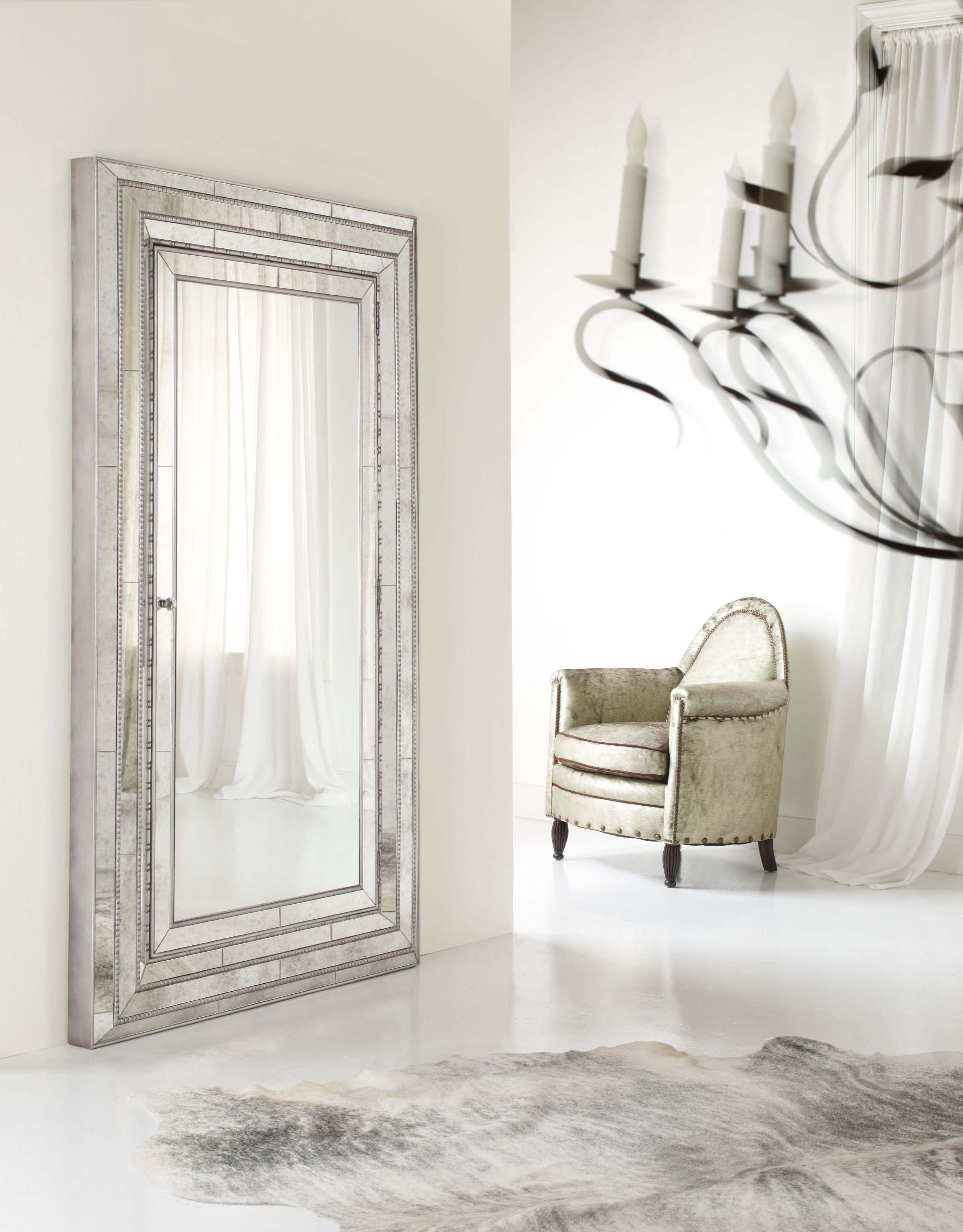 fghjfgjh Melange Glamour Floor Mirror w/Jewelry Armoire Storage 638-50012