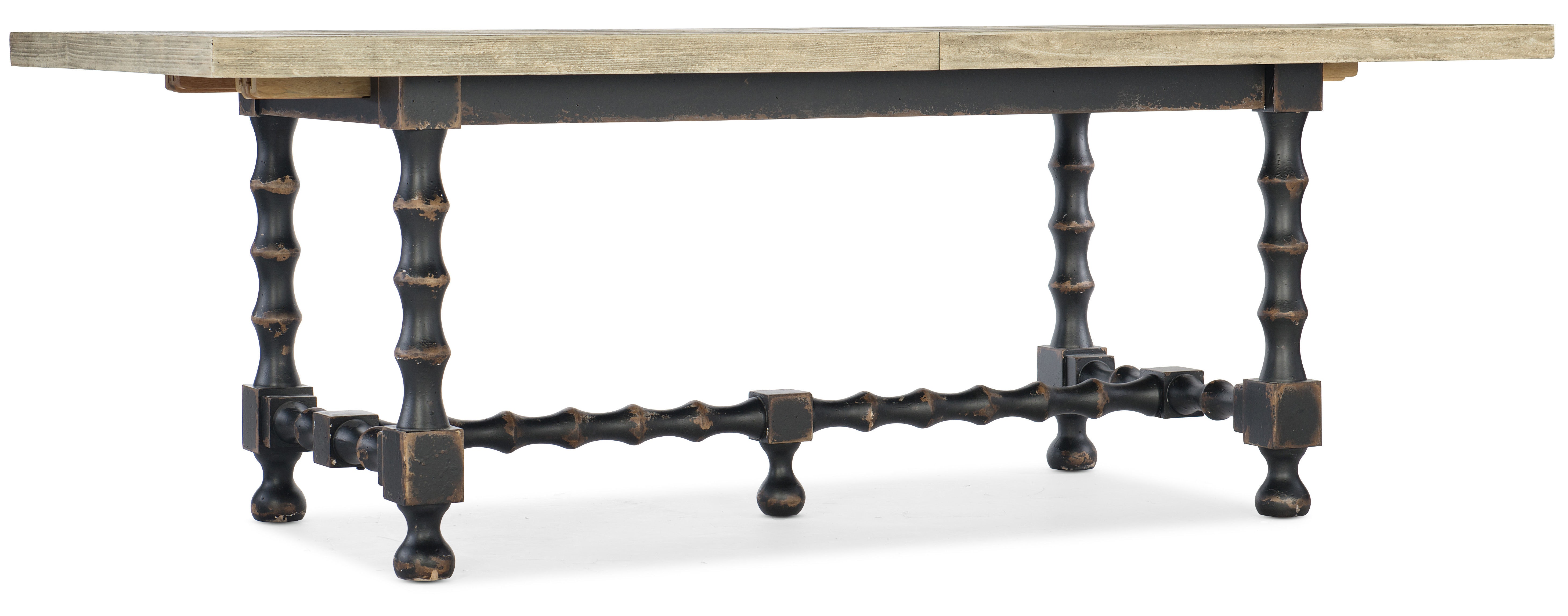 Hooker Furniture Ciao Bella 84in Trestle Table w/ 2-18in Leaves-Flaky White/Black 5805-75200-80