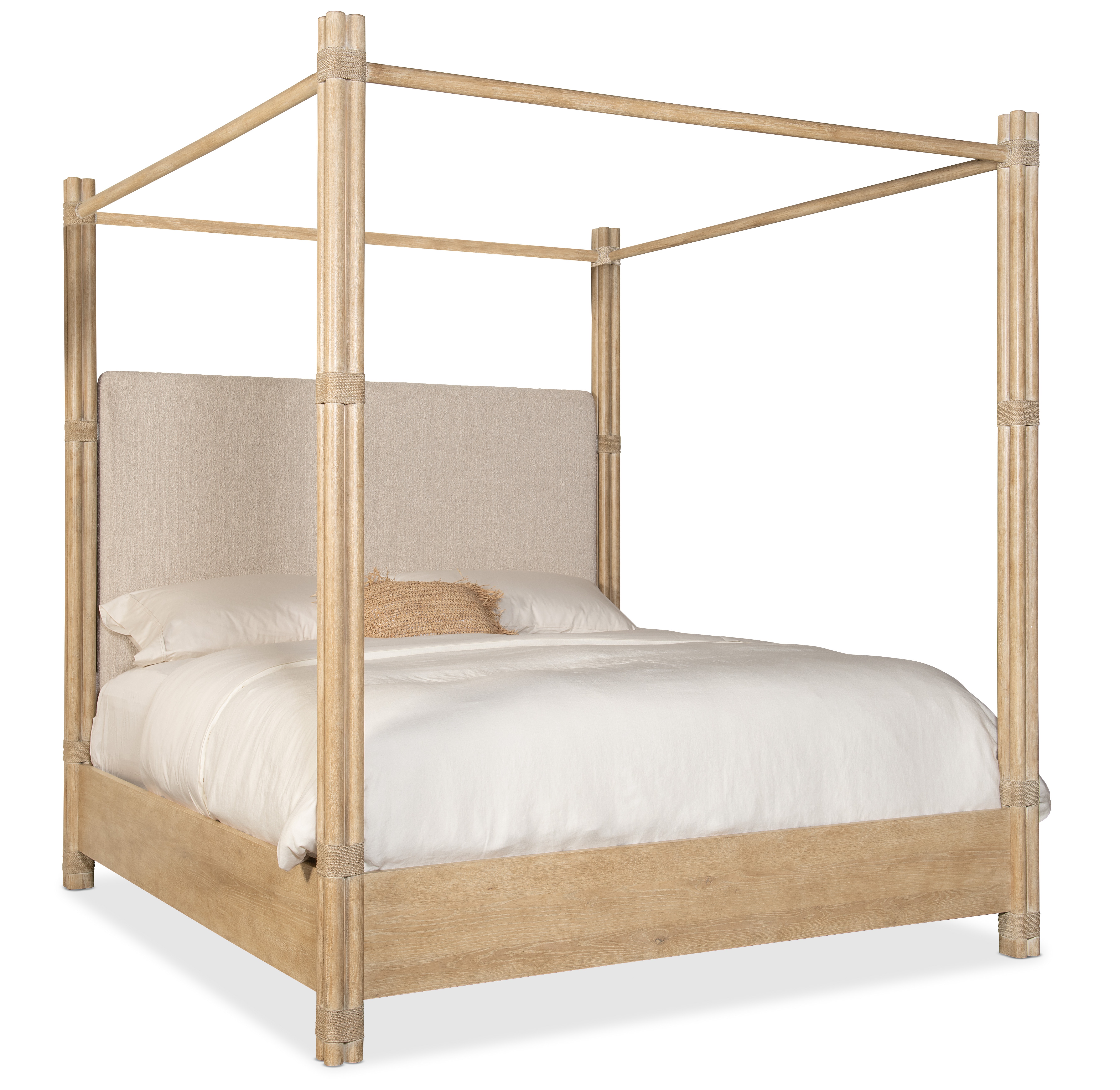 Hooker Furniture Retreat Pole Rattan Cal King Upholstered Poster Bed w/Canopy 6950-90460-80