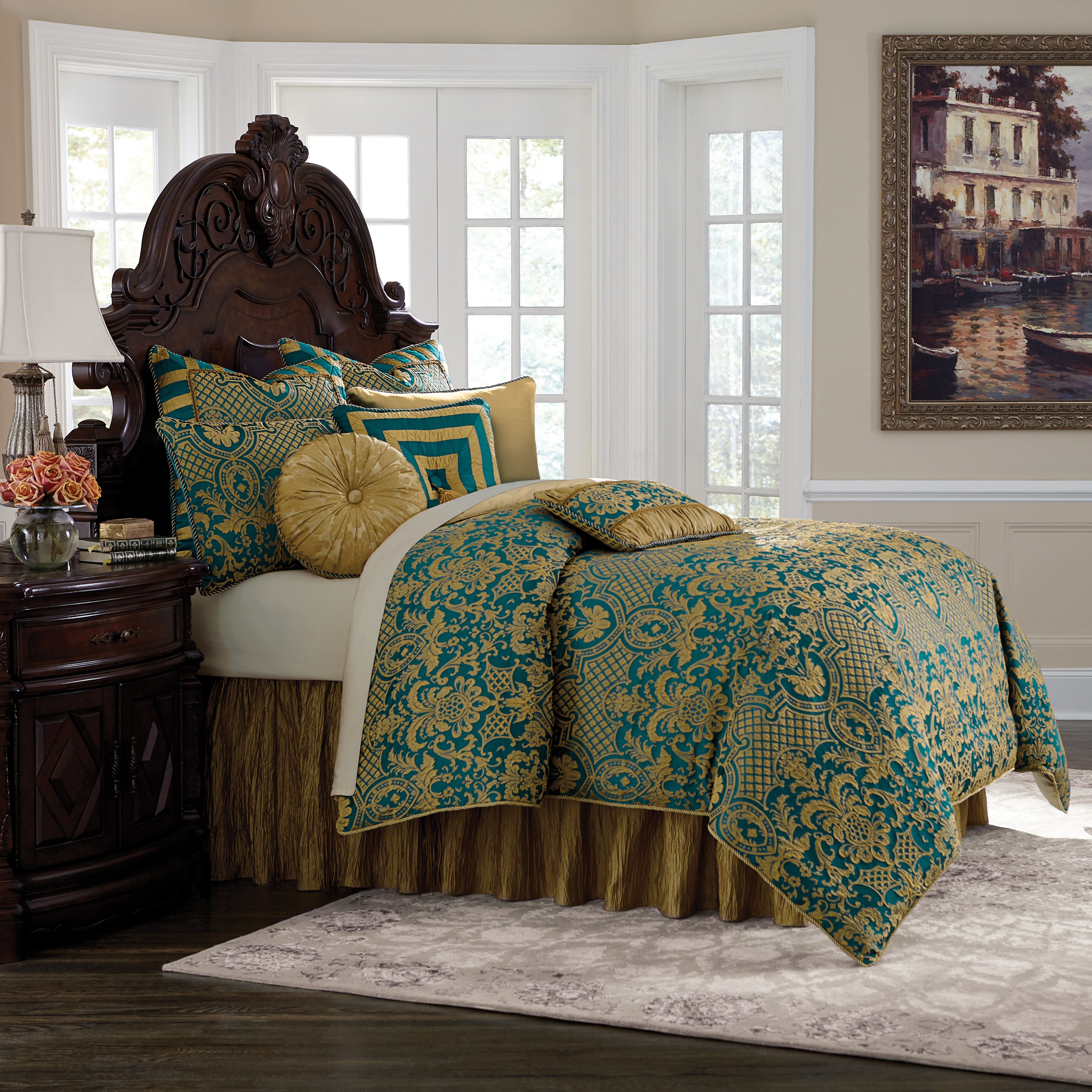 Michael Amini Comforter Set - 9-Piece Queen - Turquoise BCS-QS09-ARICRT-TUR