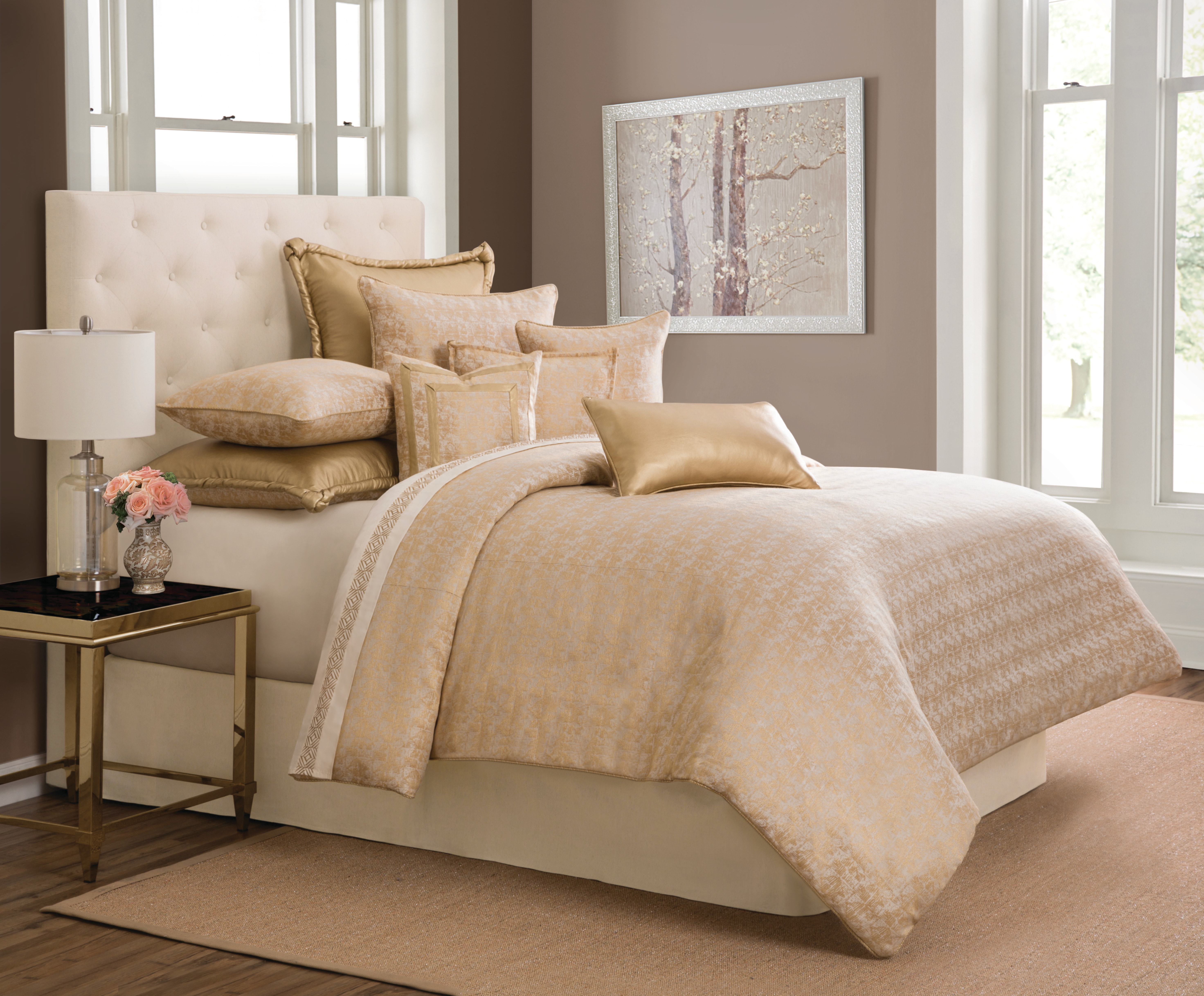 Michael Amini Comforter Set - 9-Piece Queen - Gold BCS-QS09-ARORA-GLD