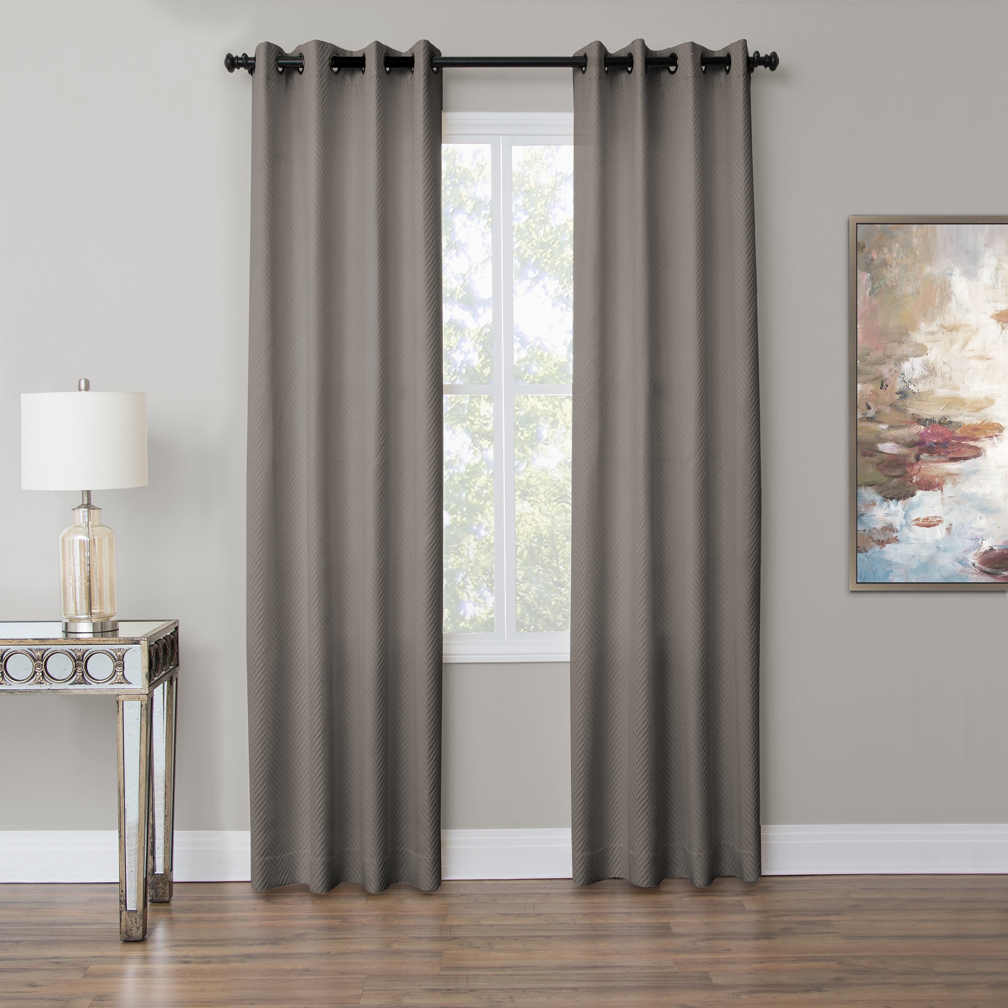 Michael Amini Aria - 50x84 Grommet Top Panel Weighted Corners Window Treatment - Fog BDR-GT5084-ARIA-FOG