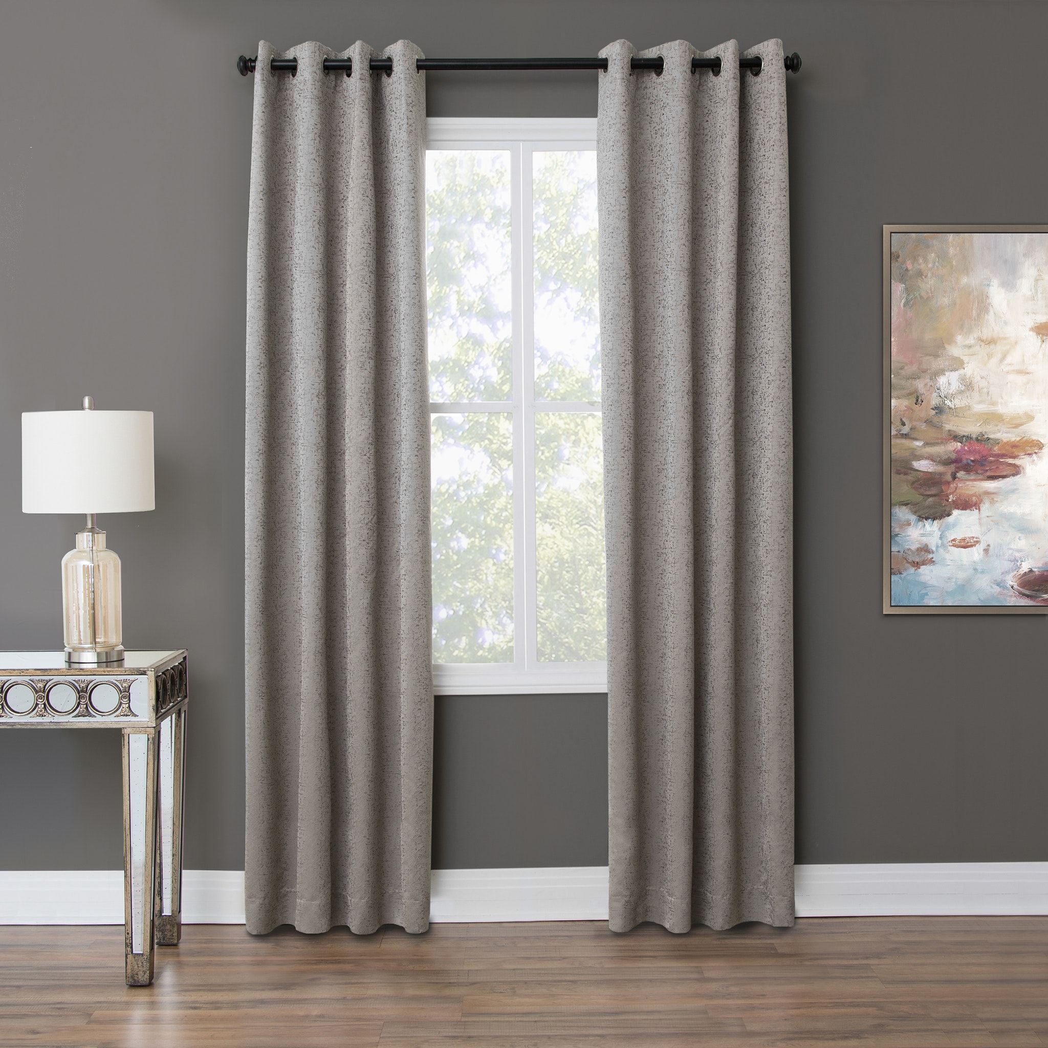 Michael Amini Aspen - 50x84 Grommet Top Panel Weighted Corners Window Treatment - Cement BDR-GT5084-ASPN-CMT