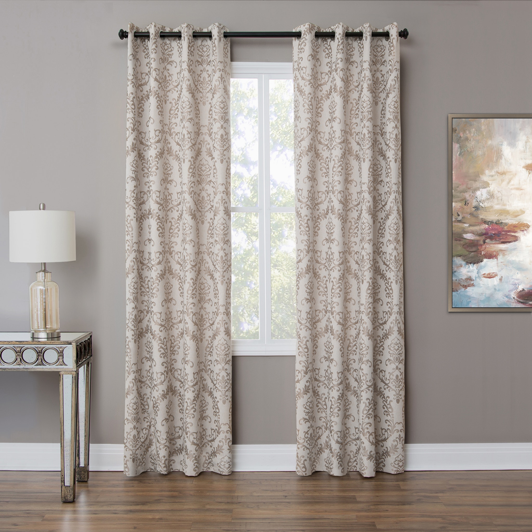 Michael Amini Atchinson - 50x84 Grommet Top Panel Weighted Corners Window Treatment - Pewter BDR-GT5084-ATCH-PWT