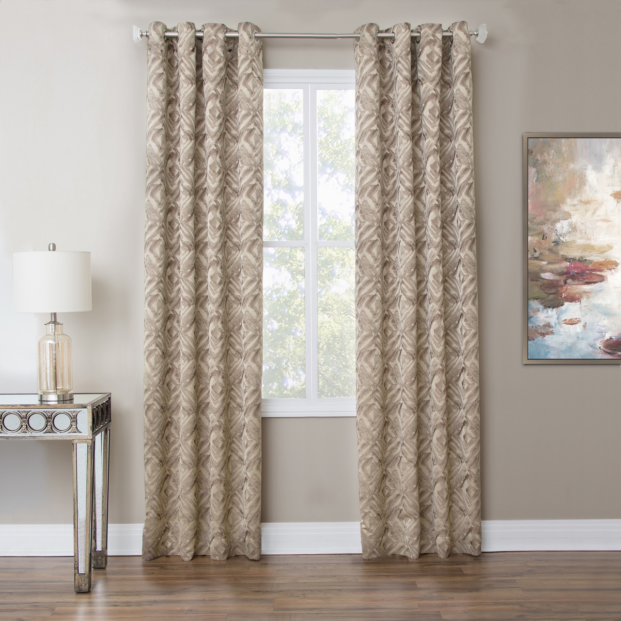 Michael Amini Batavia - 50x84 Grommet Top Panel Weighted Corners Window Treatment - Taupe BDR-GT5084-BTVA-TUP