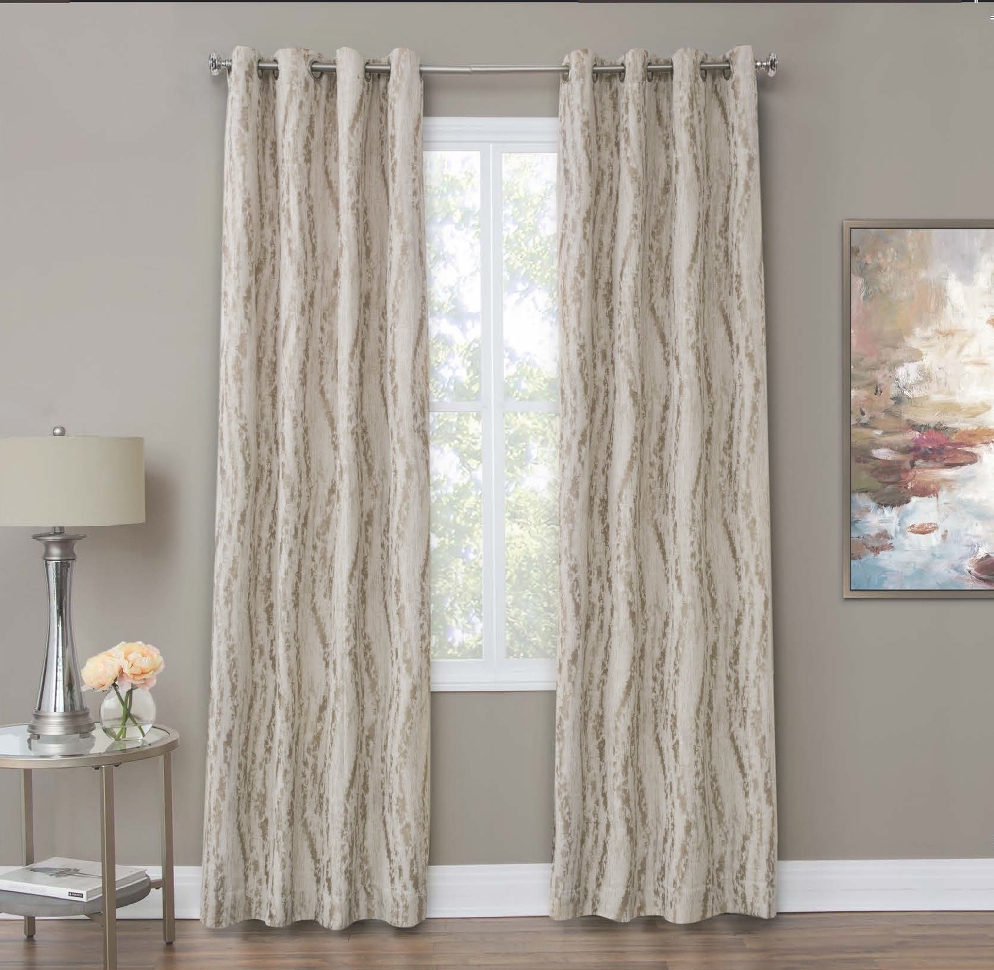 Michael Amini Dali - 50x84 Grommet Top Panel Weighted Corners Window Treatment - Linen BDR-GT5084-DALI-LIN