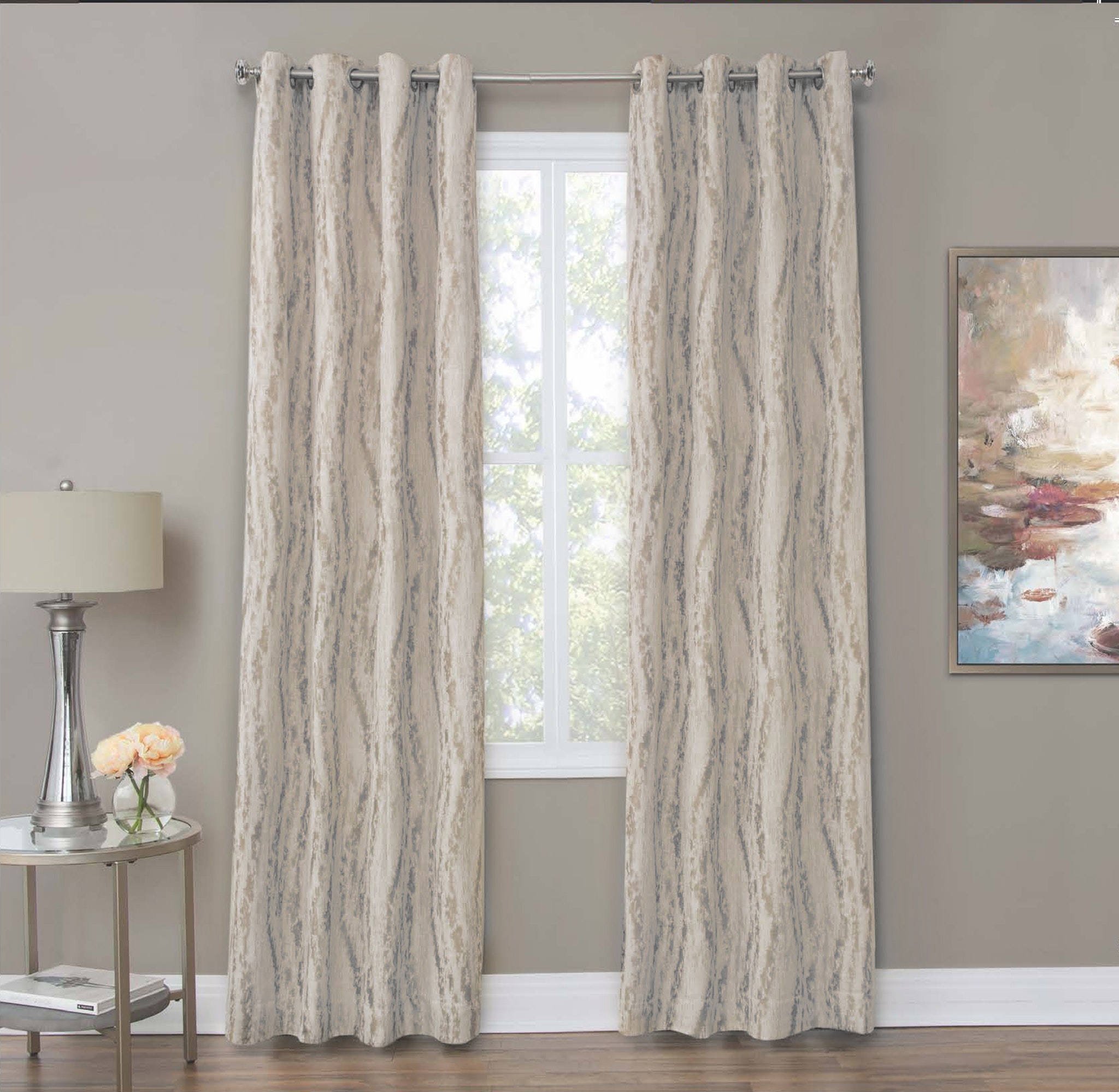 Michael Amini Dali - 50x84 Grommet Top Panel Weighted Corners Window Treatment - Silver BDR-GT5084-DALI-SLV