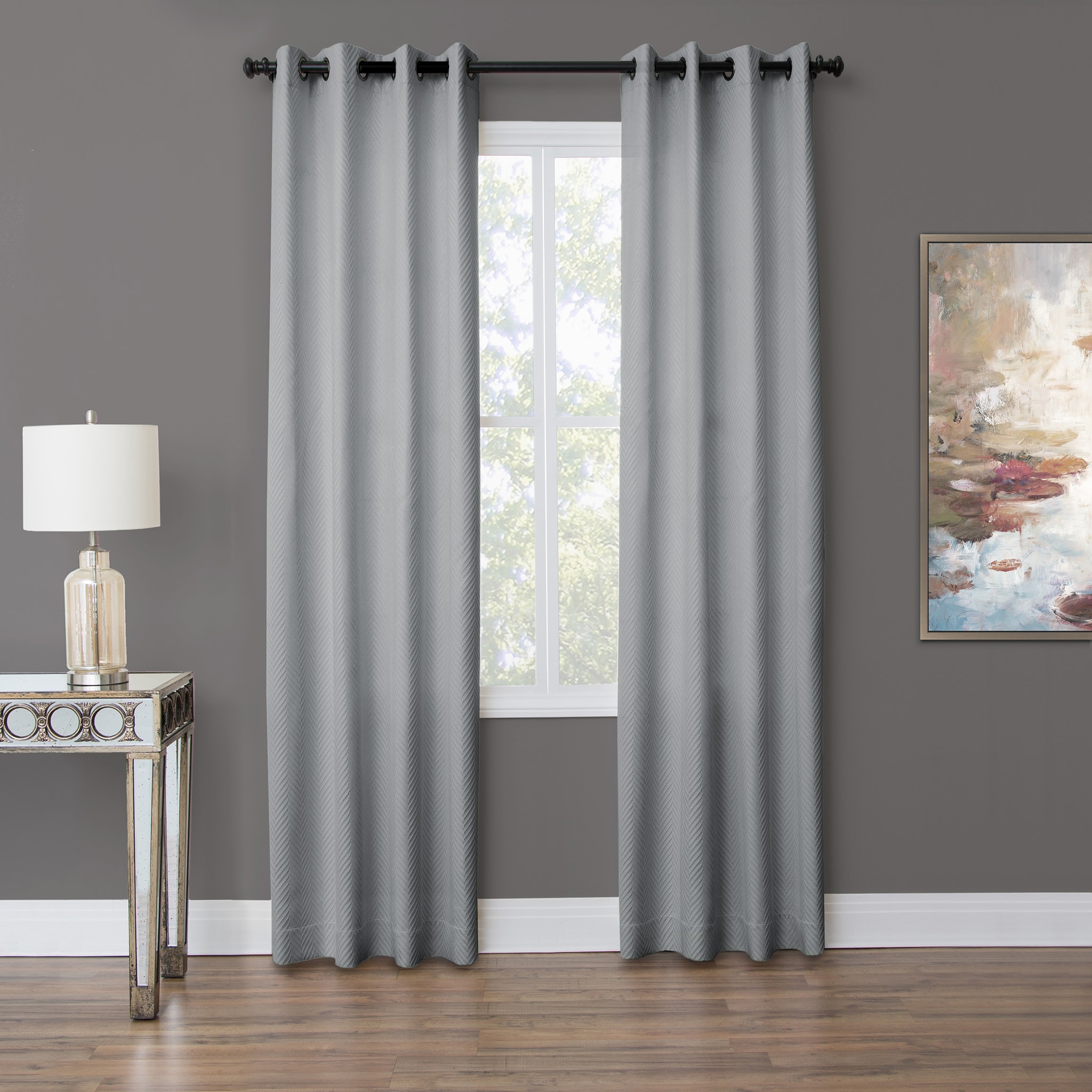 Michael Amini Aria - 50x96 Grommet Top Panel Weighted Corners Window Treatment - Spruce BDR-GT5096-ARIA-SPC