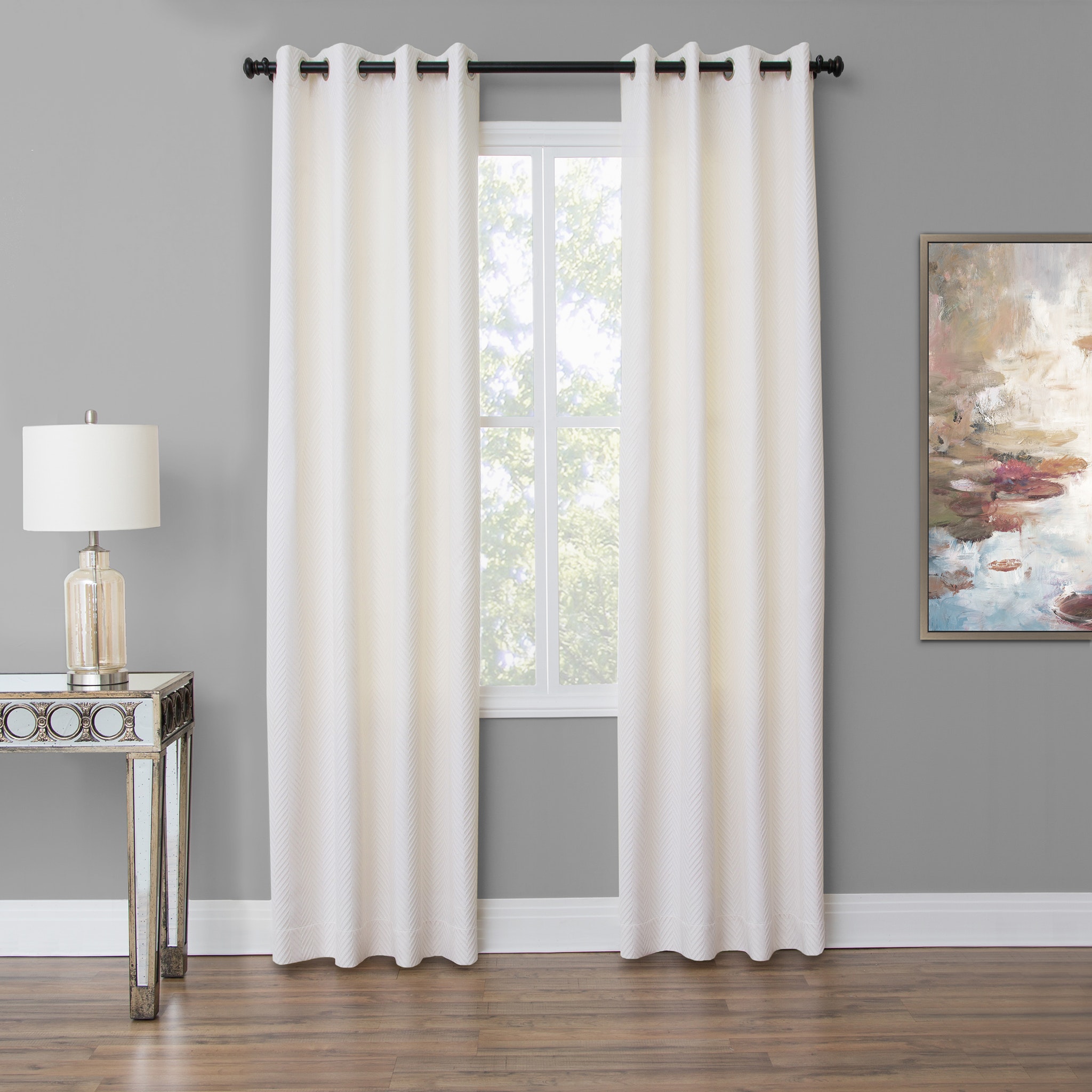 Michael Amini Aria - 50x96 Grommet Top Panel Weighted Corners Window Treatment - White BDR-GT5096-ARIA-WHT