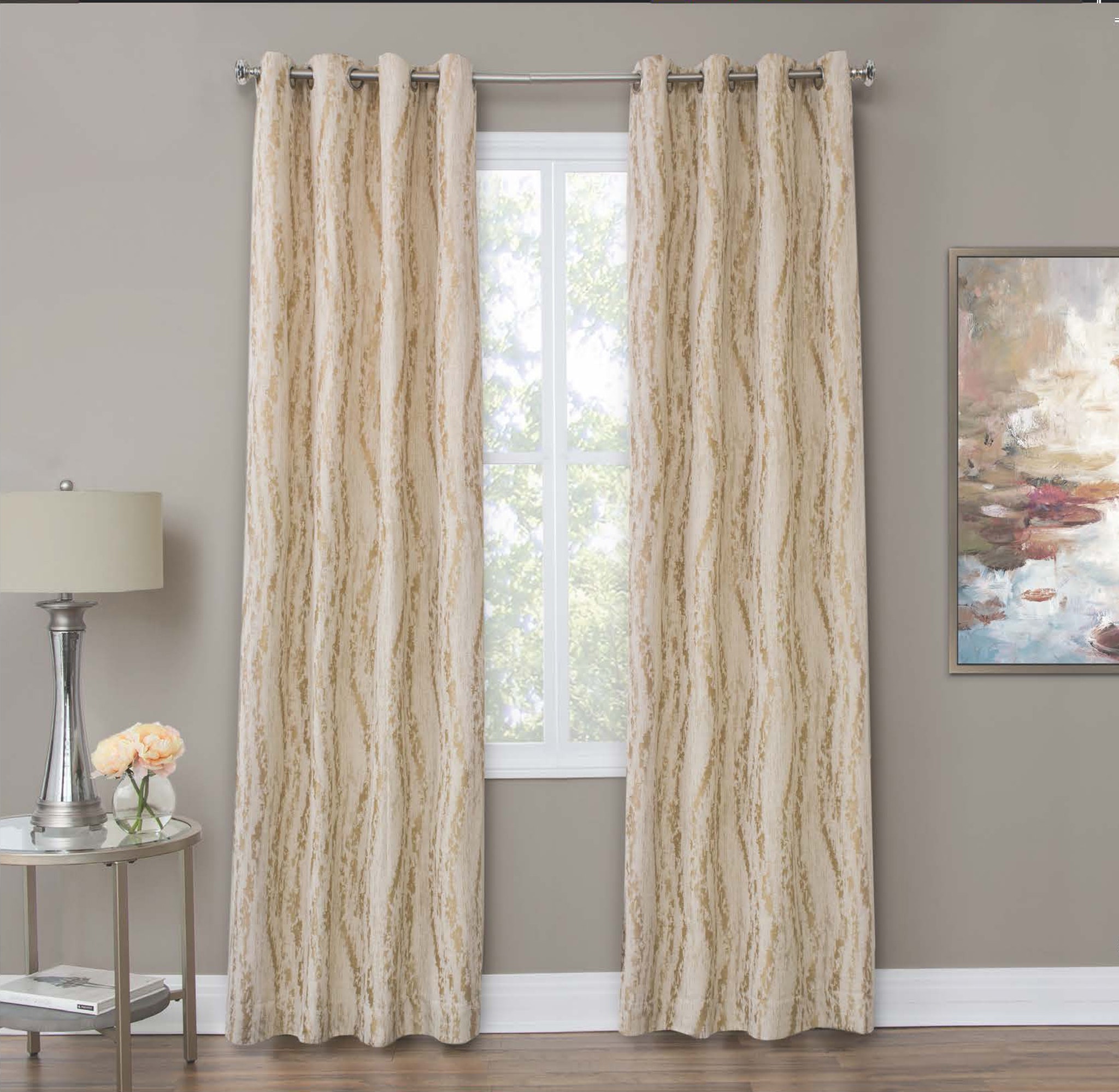 Michael Amini Dali - 50x96 Grommet Top Panel Weighted Corners Window Treatment - Gold BDR-GT5096-DALI-GLD