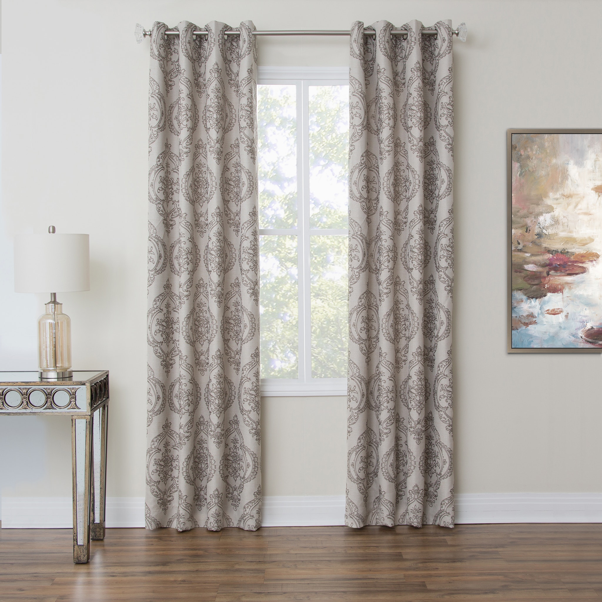 Michael Amini Rosewood - 50x96 Grommet Top Panel Weighted Corners Window Treatment - Silver BDR-GT5096-RSWD-SLV