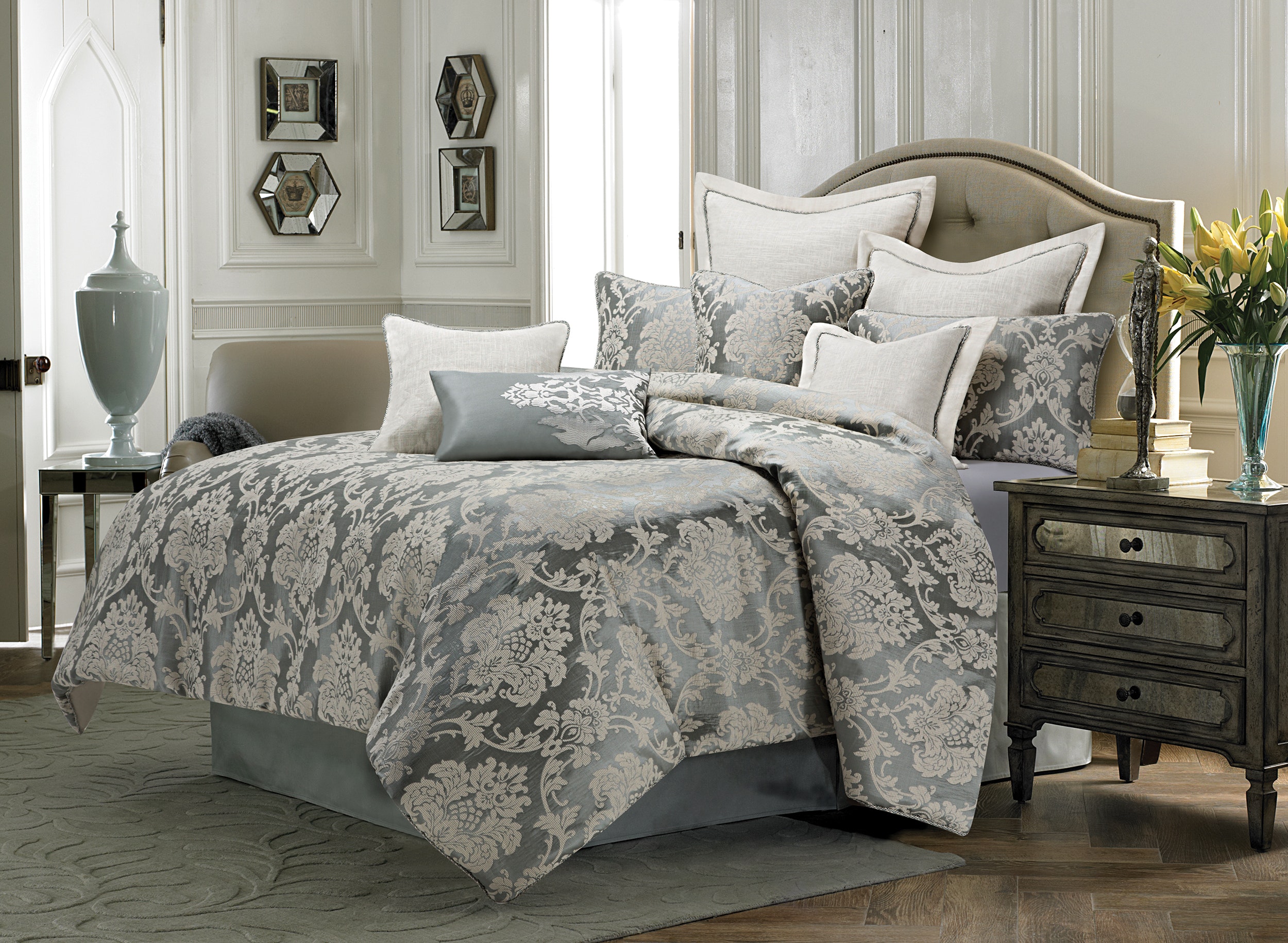 Michael Amini Comforter Set - 9-Piece Queen - Mineral BCS-QS09-CMBRI-MNR