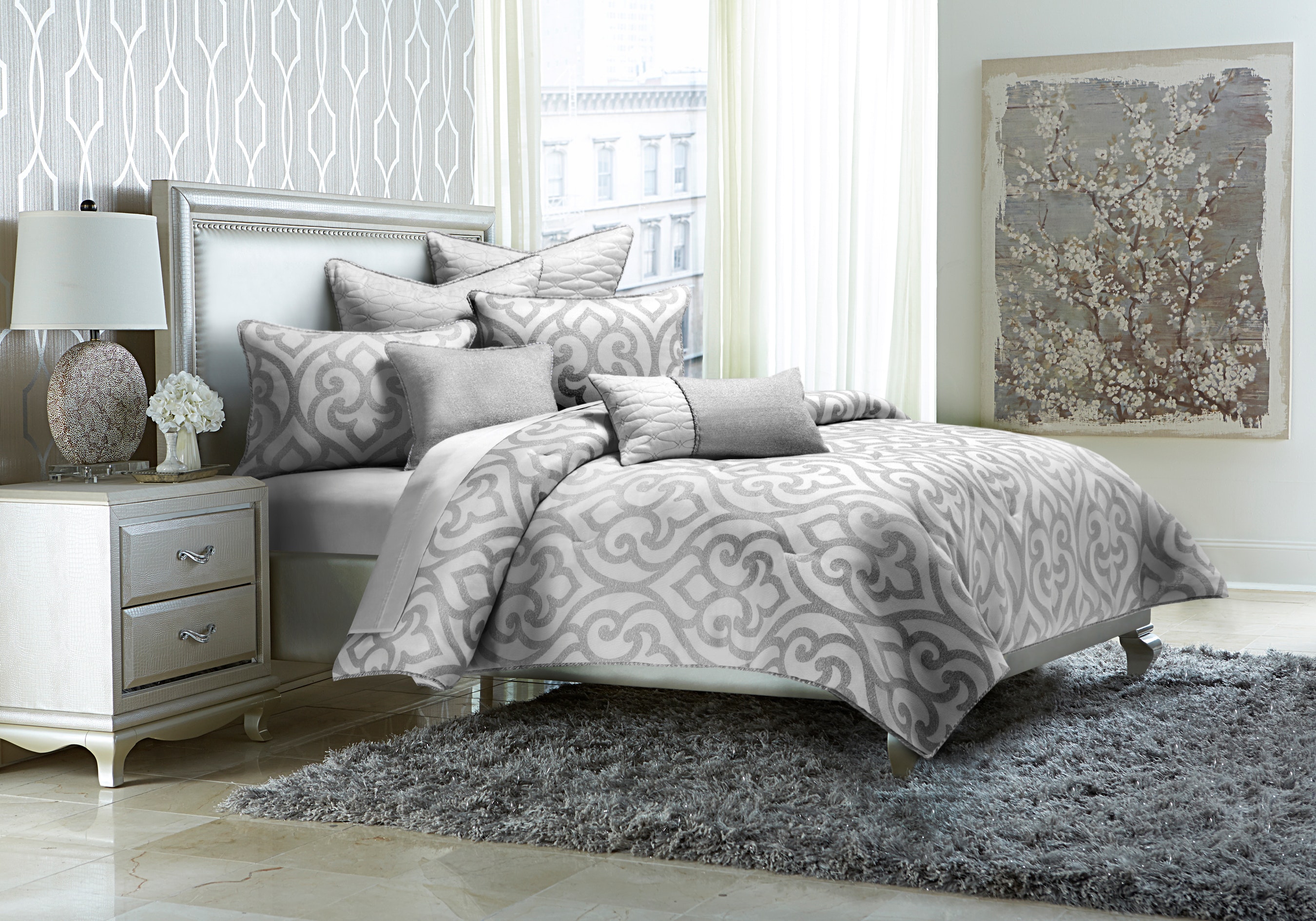 Michael Amini Comforter Set - 8-Piece King - Silver BCS-KS08-CNTBY-SLV