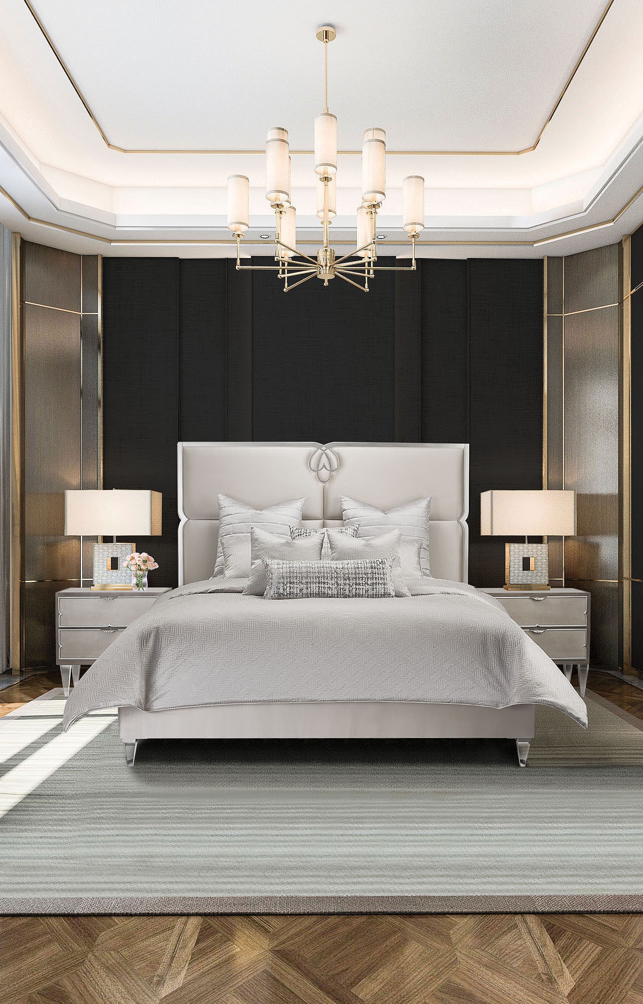 Michael Amini Comforter Set - 9-Piece Queen - Platinum BCS-QS09-CASEY-PLTN