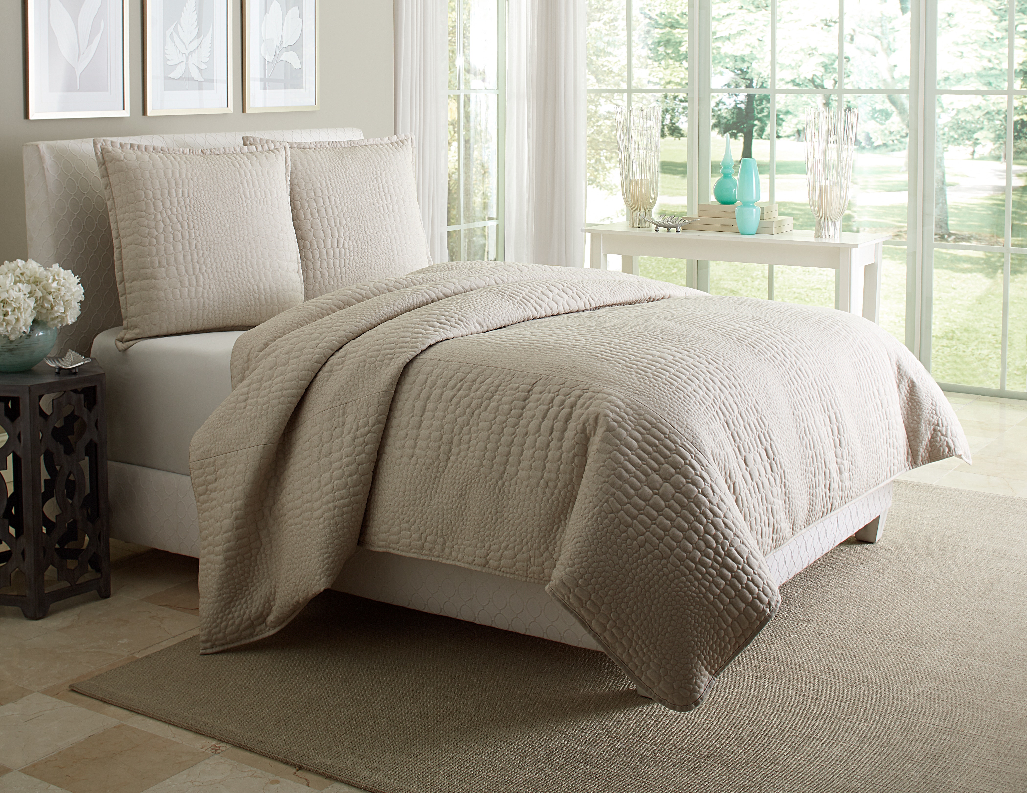 Michael Amini Coverlet/Duvet Set - 3-Piece Queen - Natural BCS-QD03-DASH-NAT