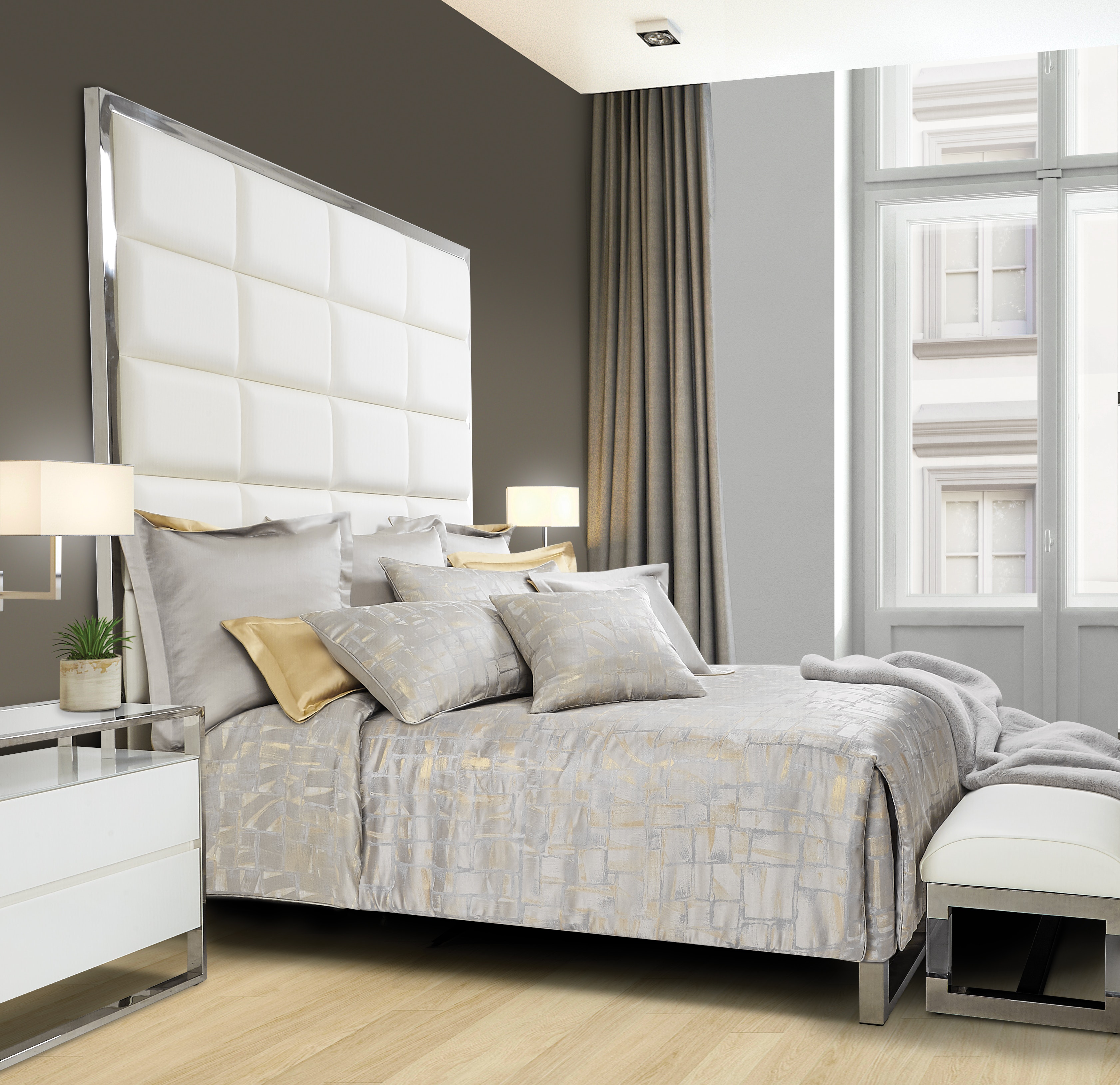 Michael Amini 9 piece Queen Comforter Set - Platinum BCS-QS09-FRARA-PLT