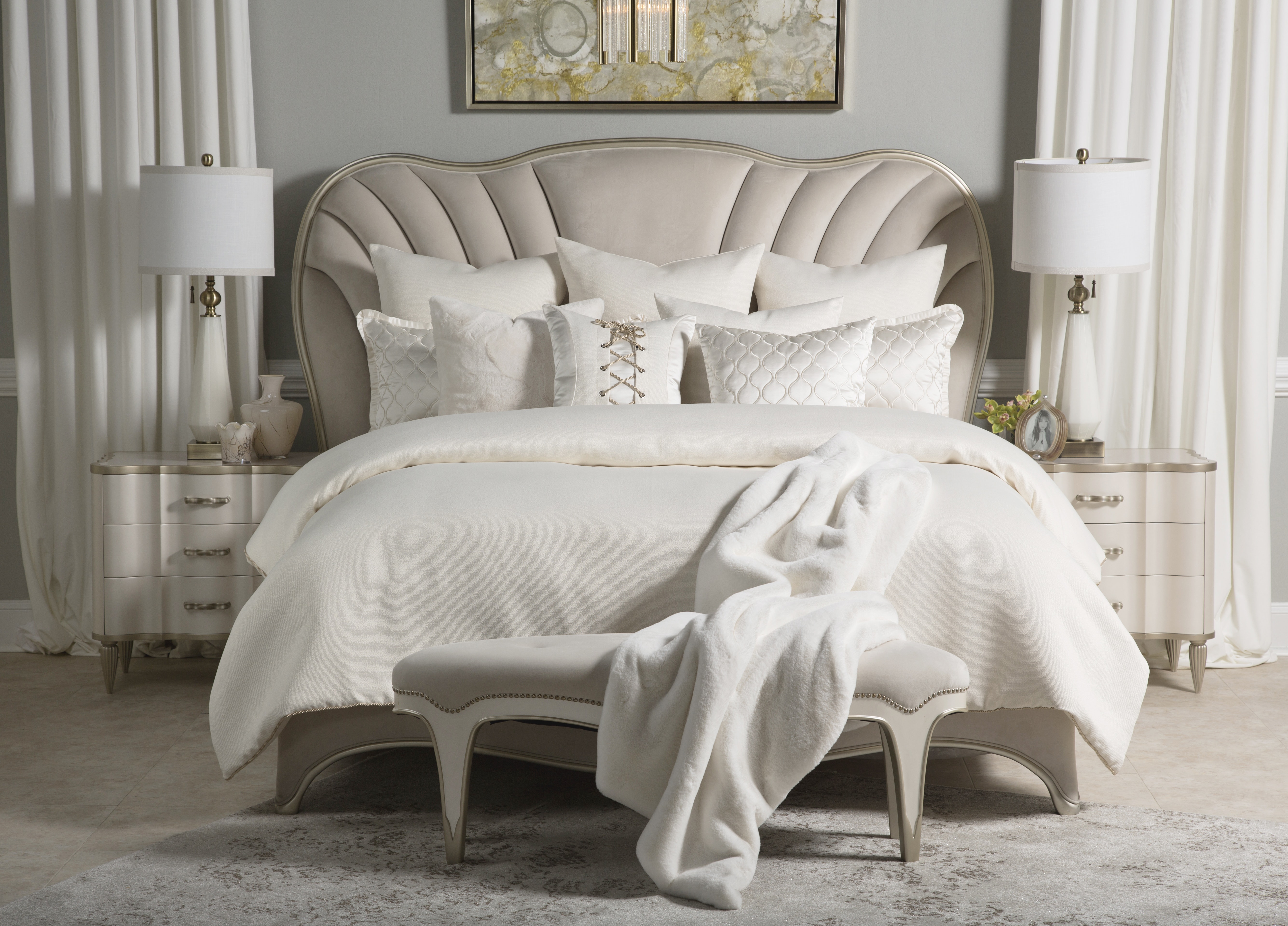 Michael Amini Comforter Set - 9-Piece Queen - Ivory BCS-QS09-HALEY-IVY