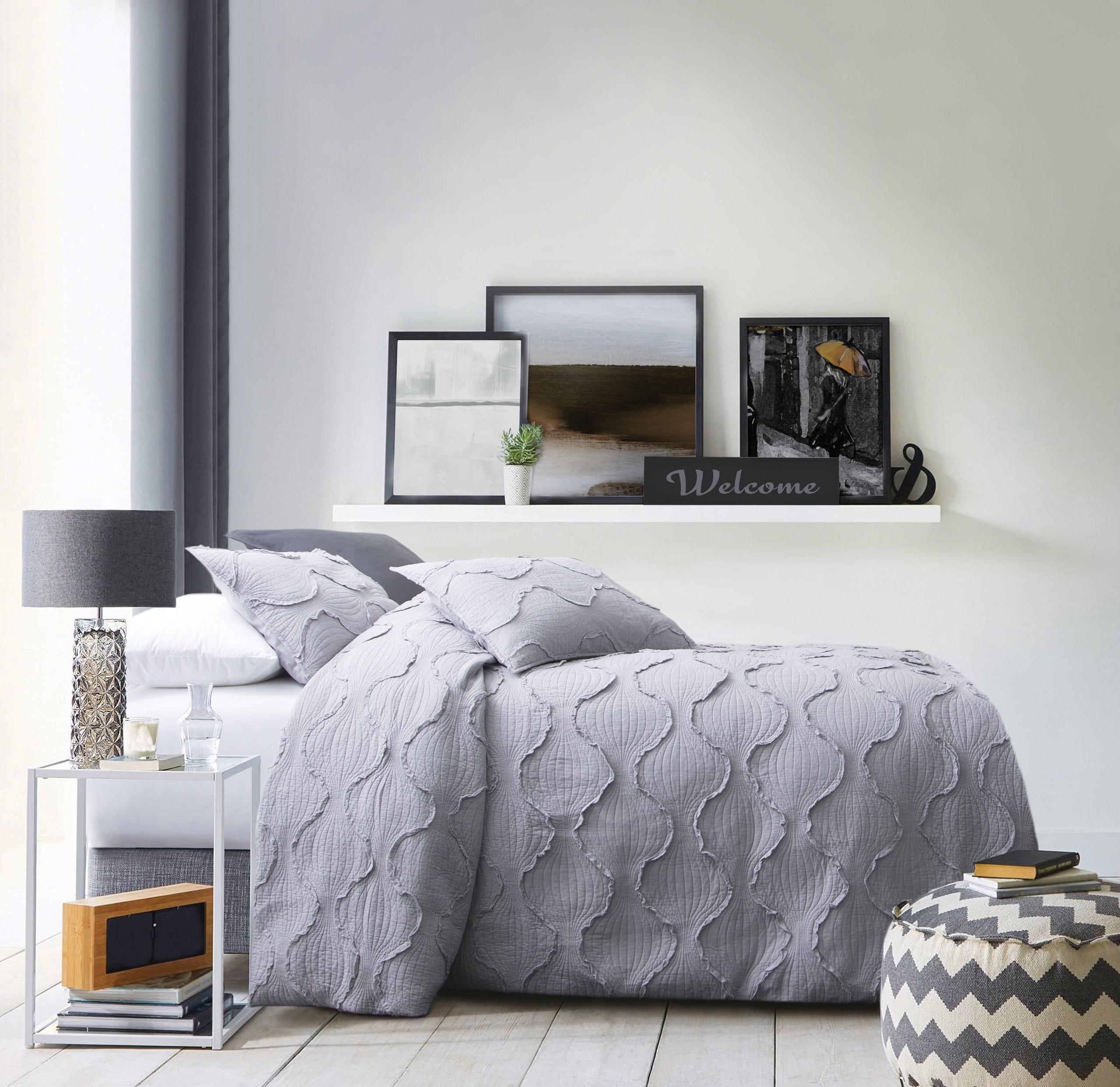 Michael Amini Duvet Set - 3-Piece Queen - Dove BCS-QD03-JANEL-DOV