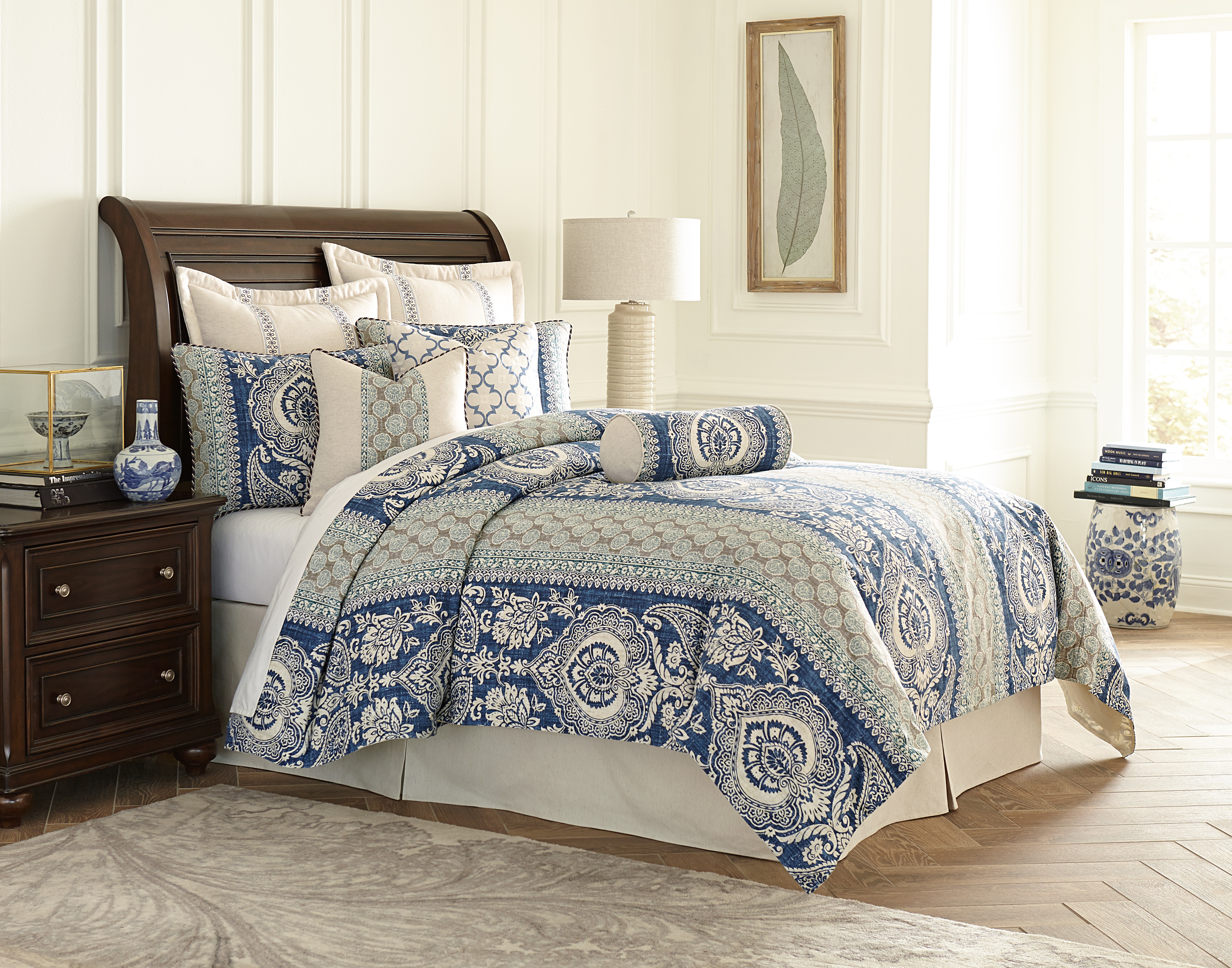 Michael Amini Comforter Set - 9-Piece Queen - Cadet BCS-QS09-LARCH-CAD
