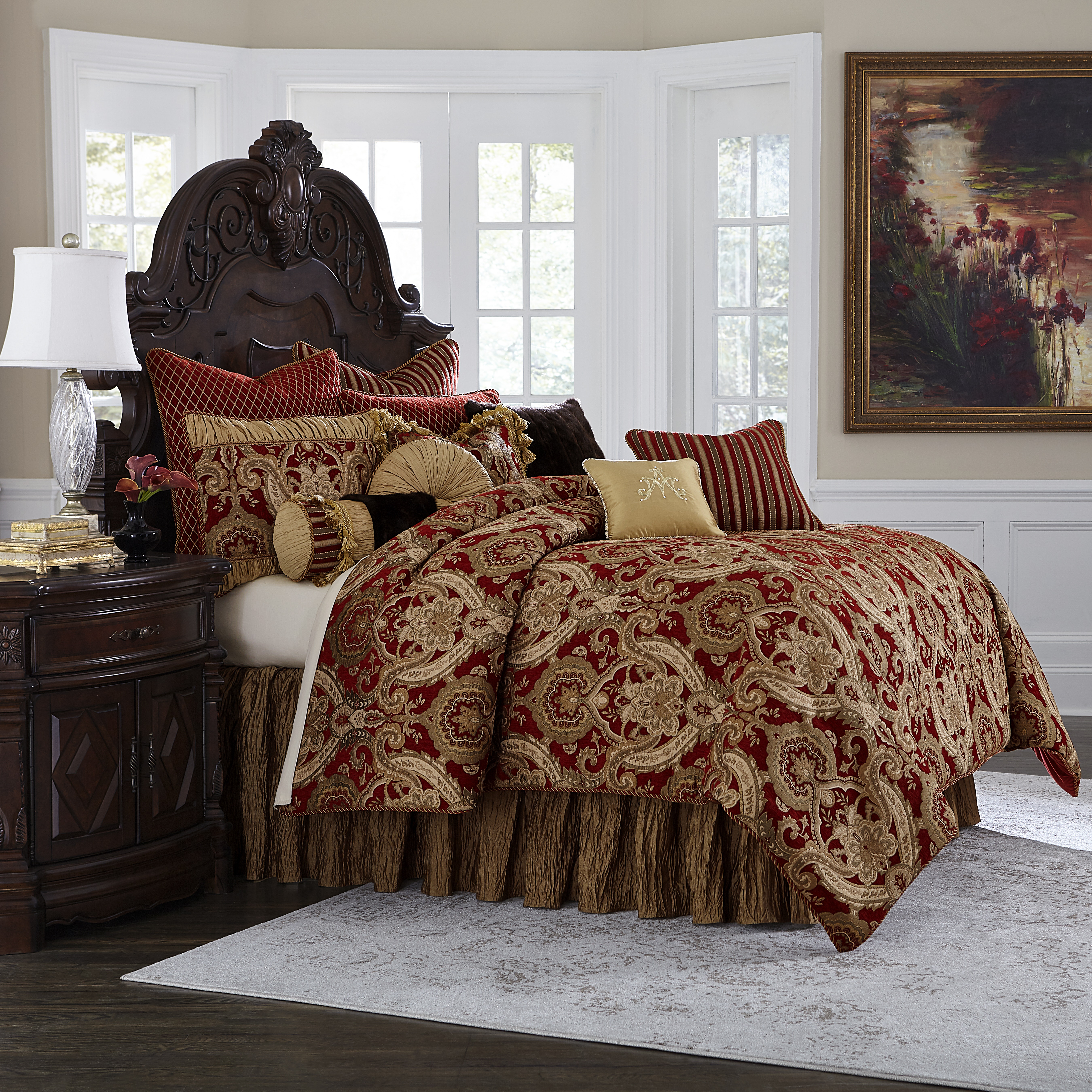 Michael Amini Comforter Set - 13-Piece King - Red BCS-KS13-LYFYE-RED