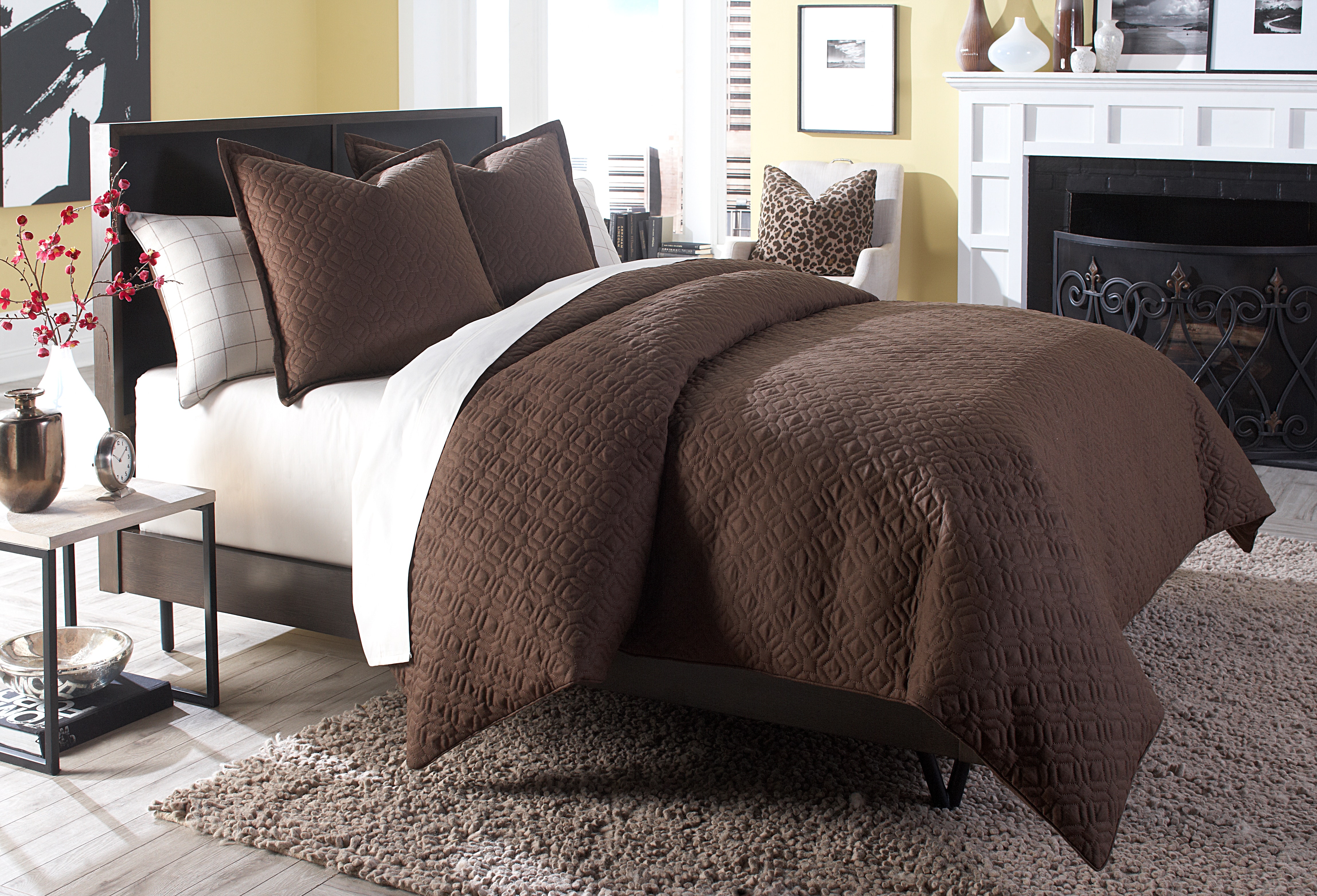 Michael Amini Coverlet/Duvet Set - 3-Piece Queen - Cocoa BCS-QD03-LEIGH-COC