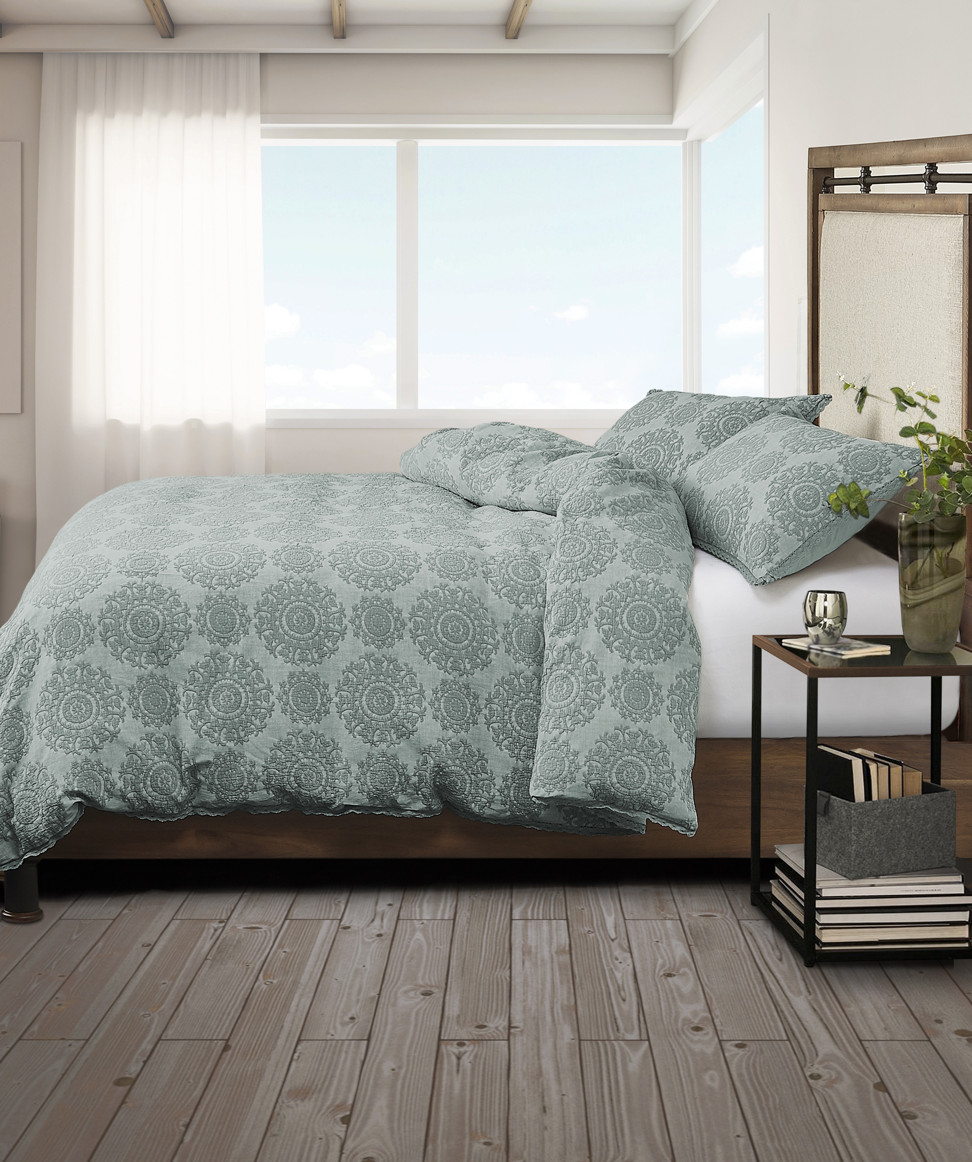 Michael Amini Duvet Set - 3 Piece Queen Set - Slate Blue BCS-QD03-MCKNLY-SLB