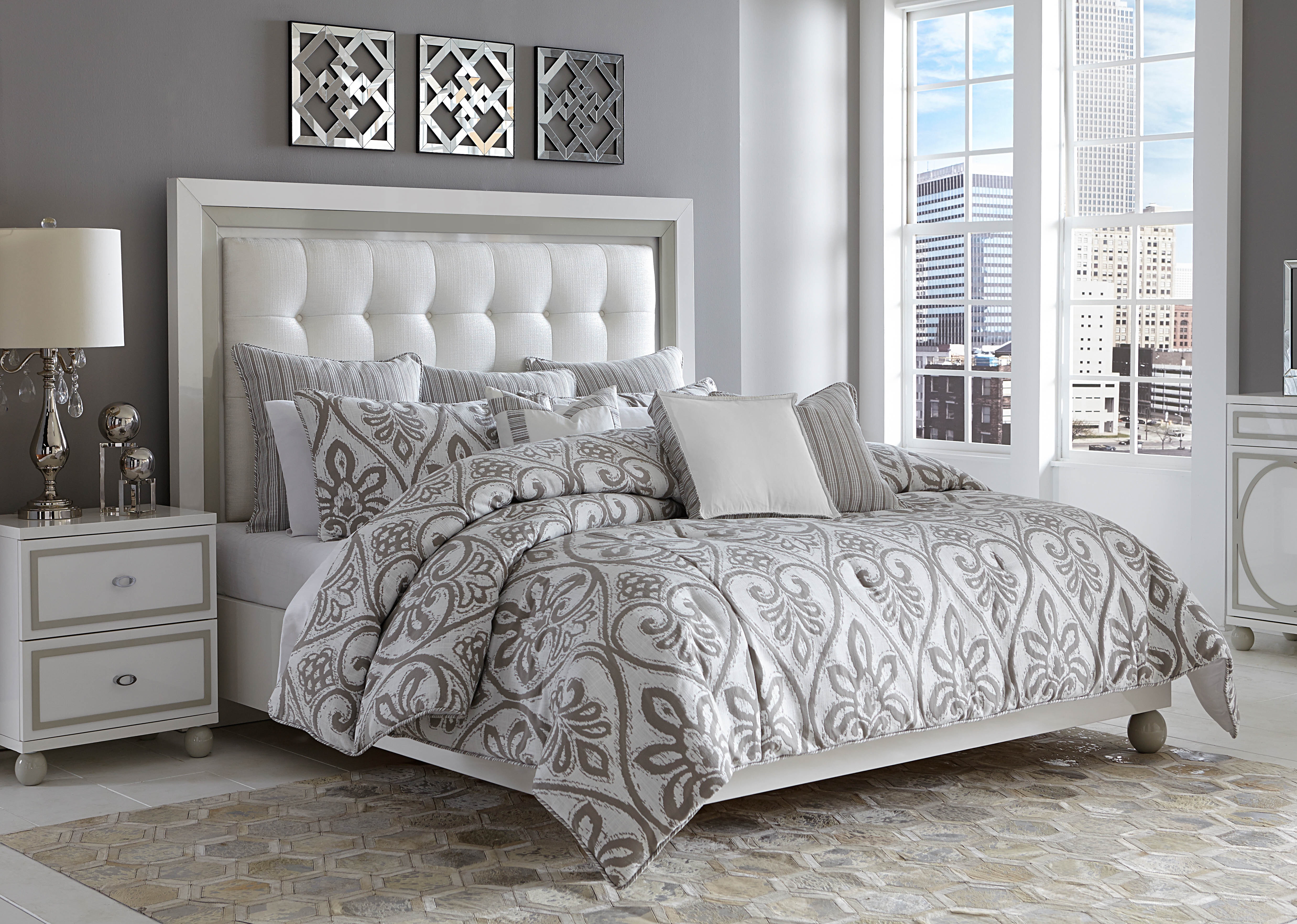 Michael Amini Comforter Set - 9-Piece Queen - Gray BCS-QS09-MLRSP-GRY