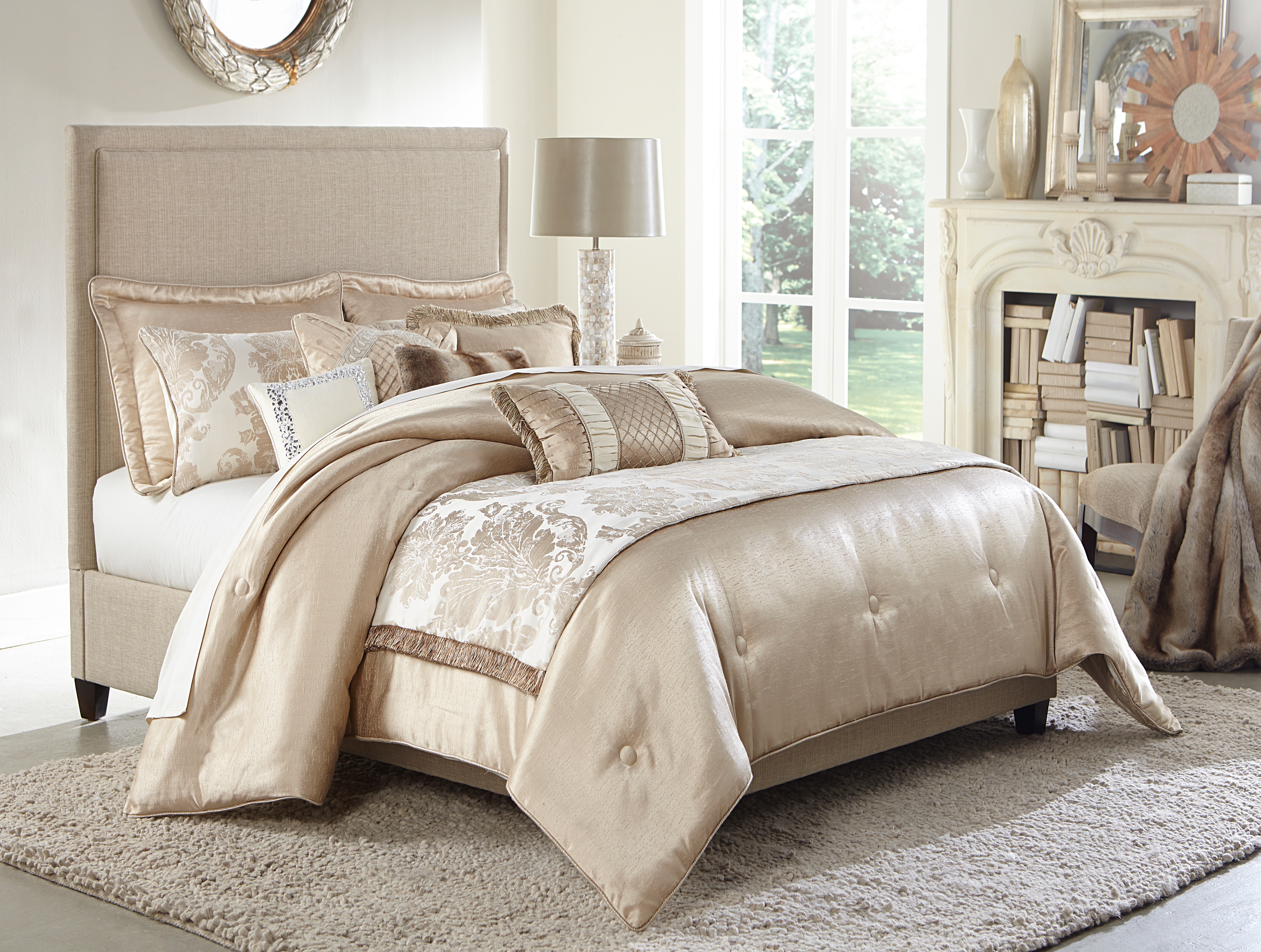 Michael Amini Comforter Set - 10-Piece King - Sand BCS-KS10-PLRMO-SAN