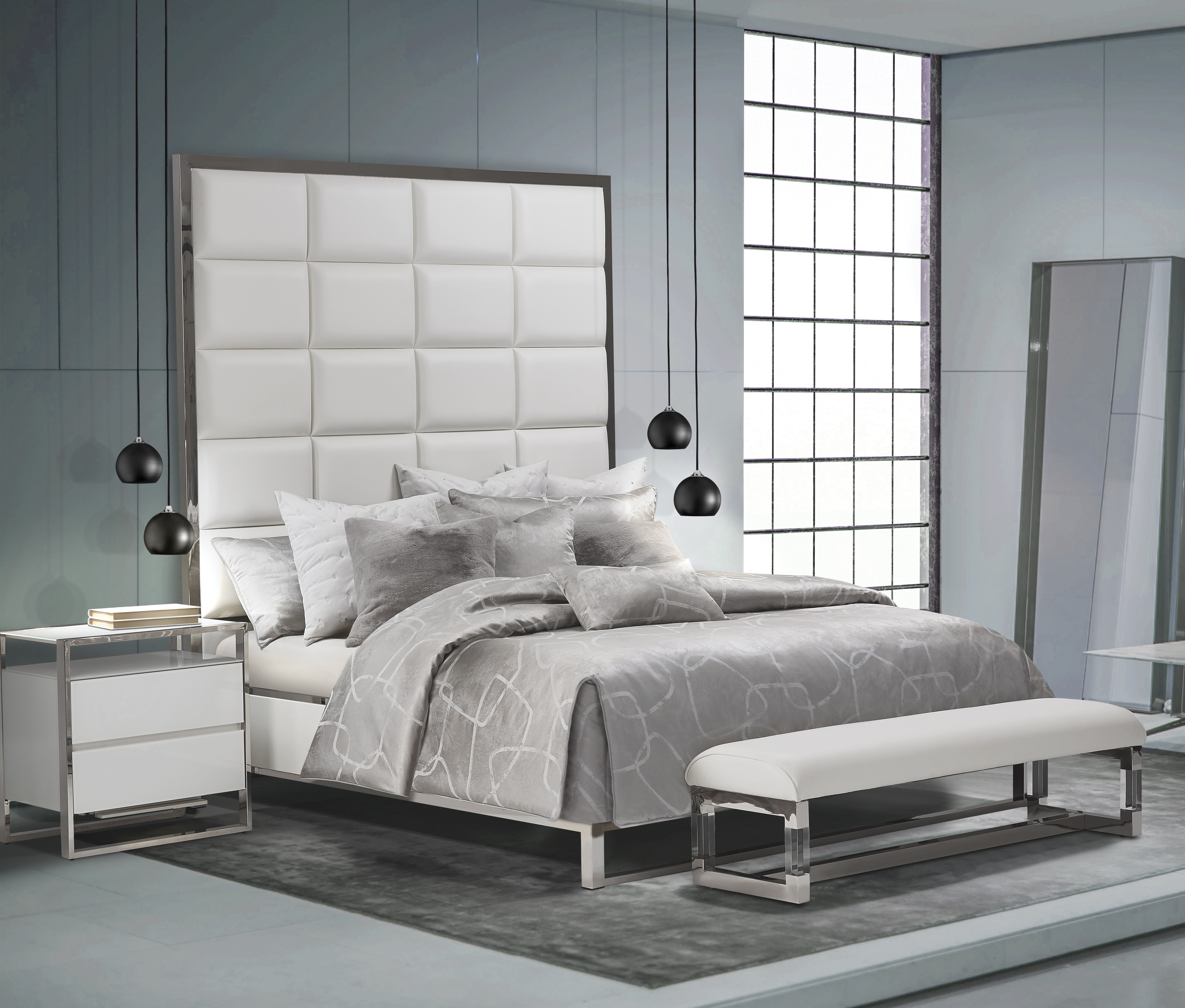 Michael Amini 10 piece King Comforter Set - Platinum BCS-KS10-ROMA-PLT