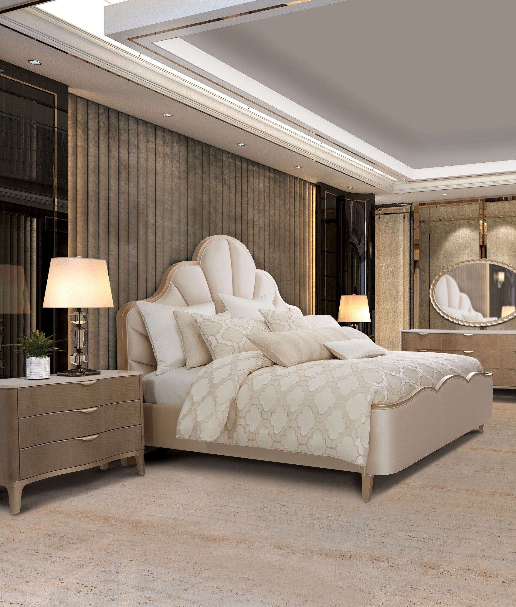 Michael Amini Comforter Set - 10-Piece King - Pearl BCS-KS10-SPCTRM-PERL